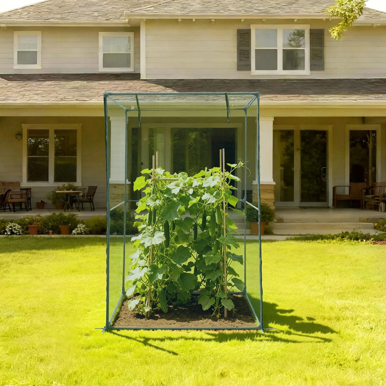 VEVOR Cage à Culture Jardin 1,2x1,2x1,8 m Cage à Plantes avec Porte Zippée pour Tomates, Filet Anti Oiseaux Résistante au Vent Filet de Protection de Plantes Couverture de Potager Surélevé Extérieur