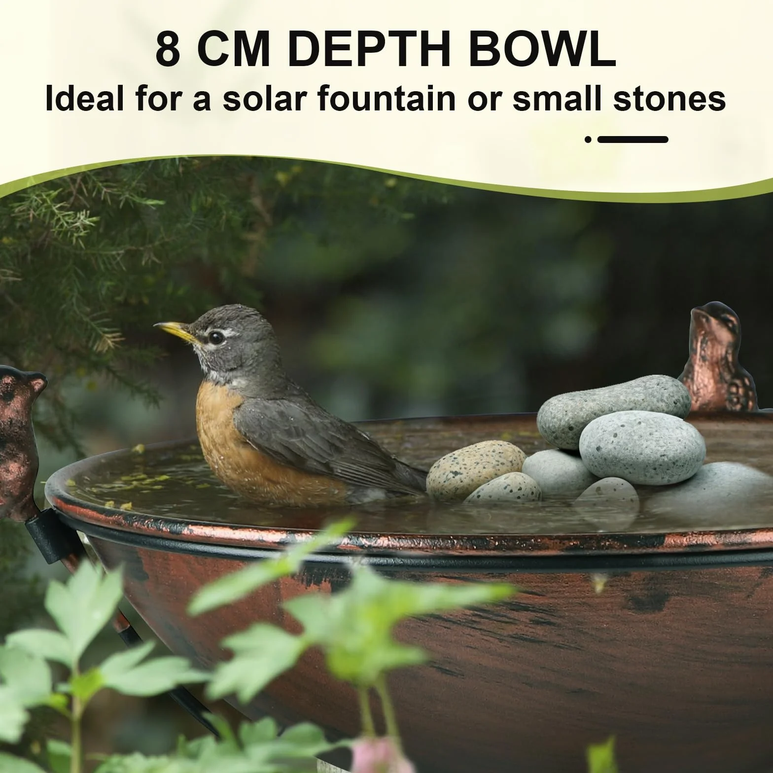 Bain Oiseaux sur Pied en Métal 26x109 cm Abreuvoir Oiseaux Exterieur Mangeoire Plateau Réglable Hauteur Jardin Balcon Bronze