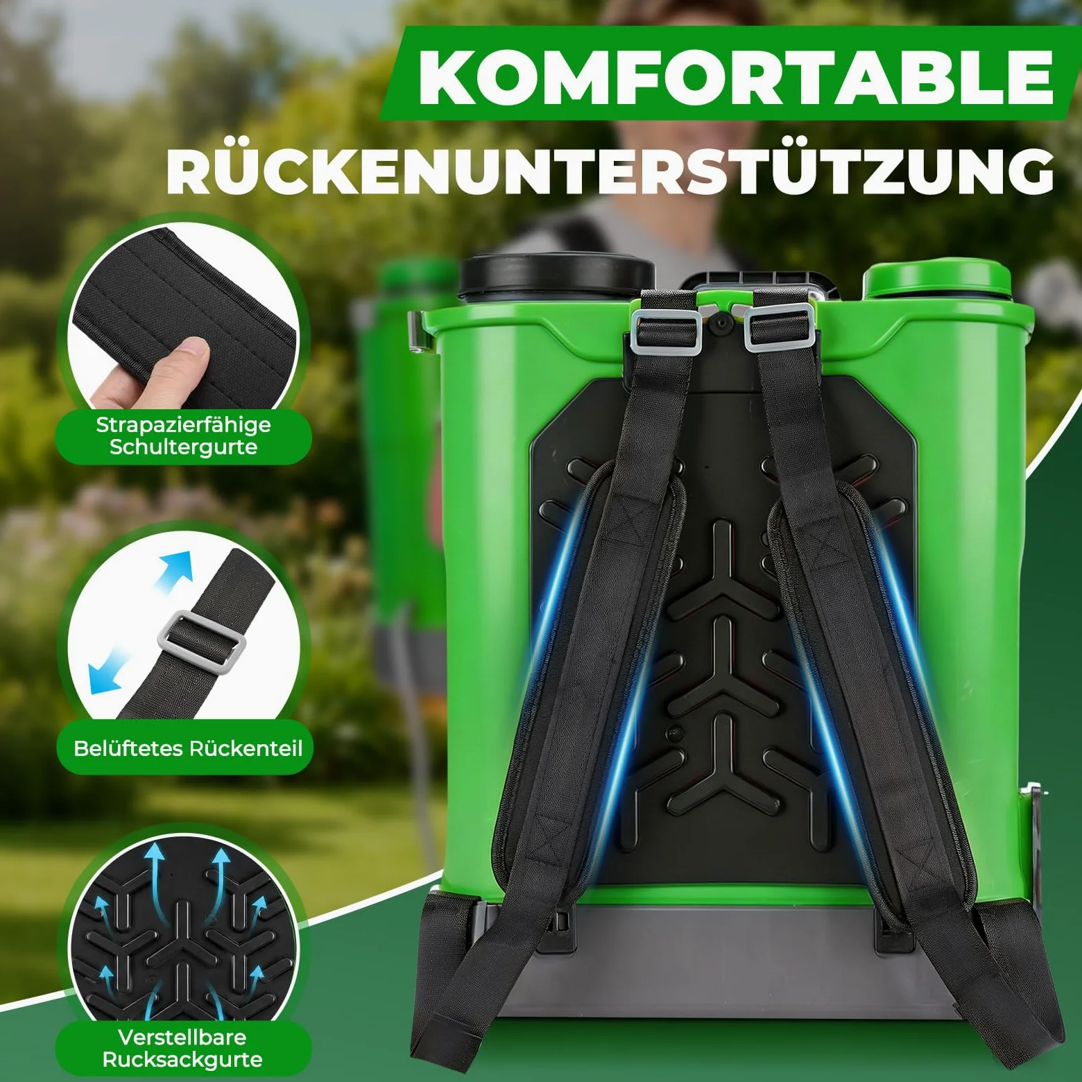 Pulvérisateur à pression sans fil 18 l avec 2 batteries 21 V 4,0 Ah, pulvérisateur arrière avec pression de 0 à 100 psi, système de mélange, 7 buses et lance télescopique, pour jardin