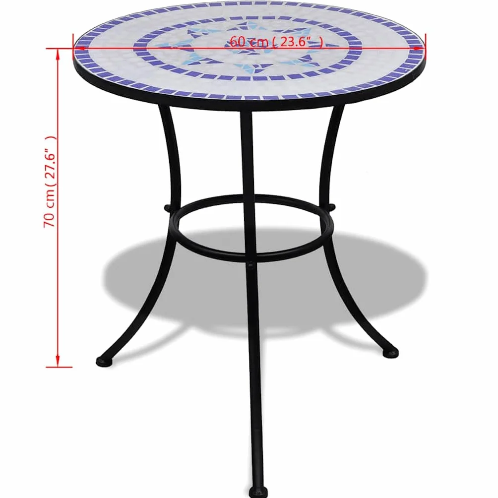 vidaXL Set de Bistro mosaïqué Table 60 cm et 2 chaises Bleu/Blanc de Jardin