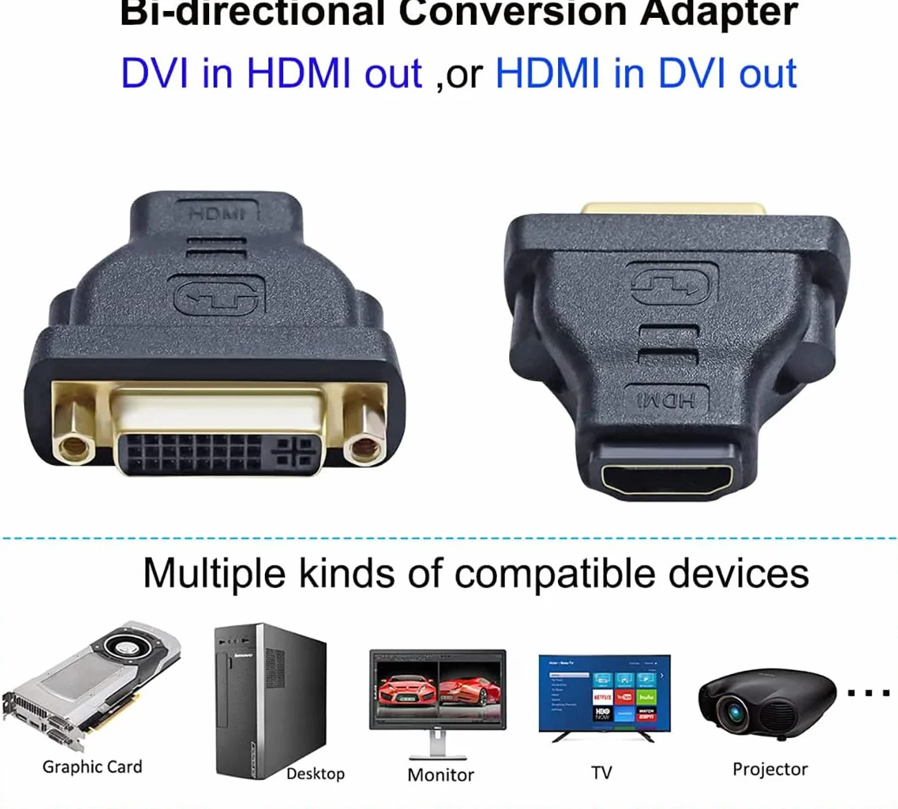 Adaptateur DVI femelle vers HDMI femelle bidirectionnel 24+5 ports 4K 1080p