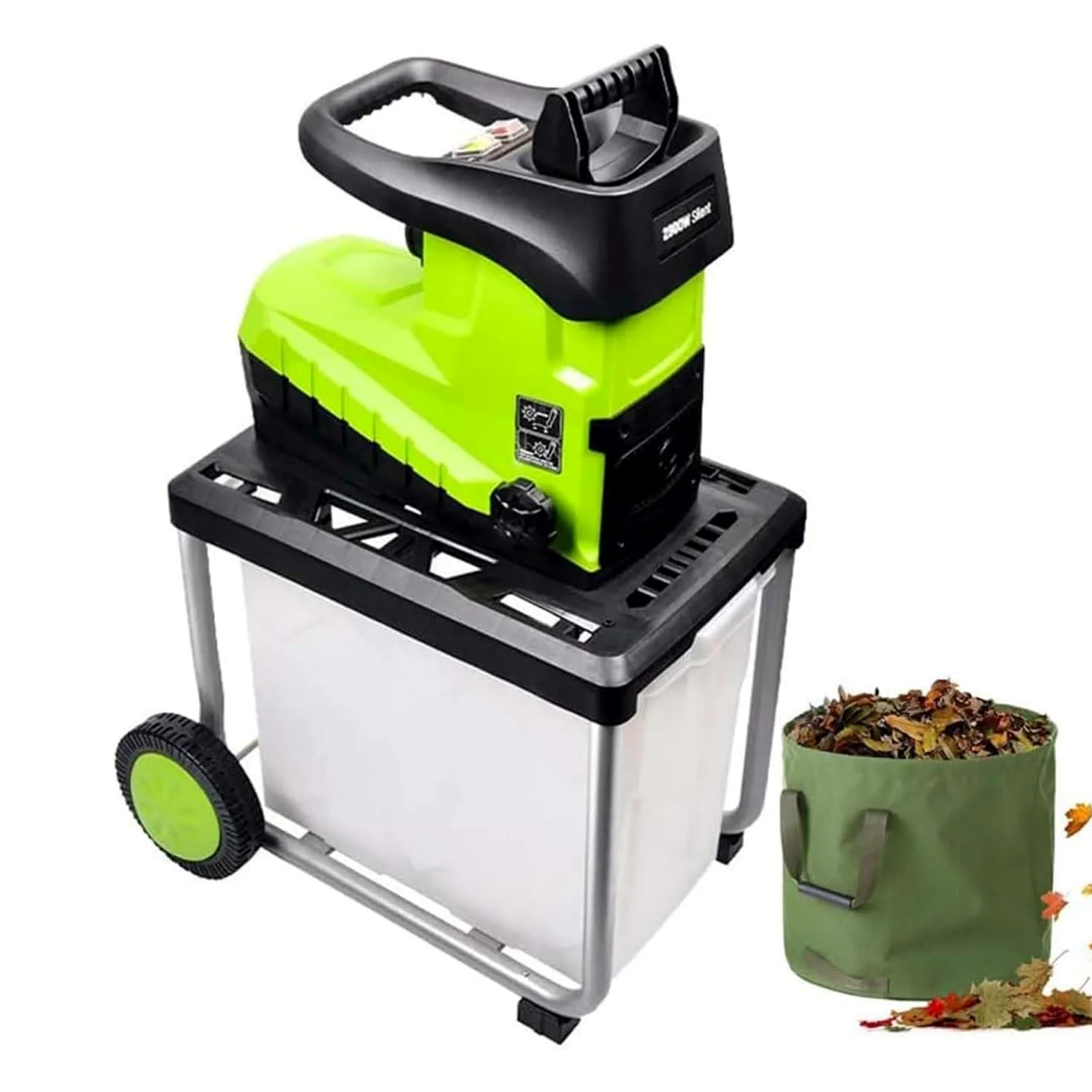 Déchiqueteur Bois Électrique, Broyeur Jardin 2800W Avec Capacité Branches 45mm, Sac Collecteur Amovible 60L, Interrupteur Sécurité Et Design Portable, Adapté Entretien Jardin.