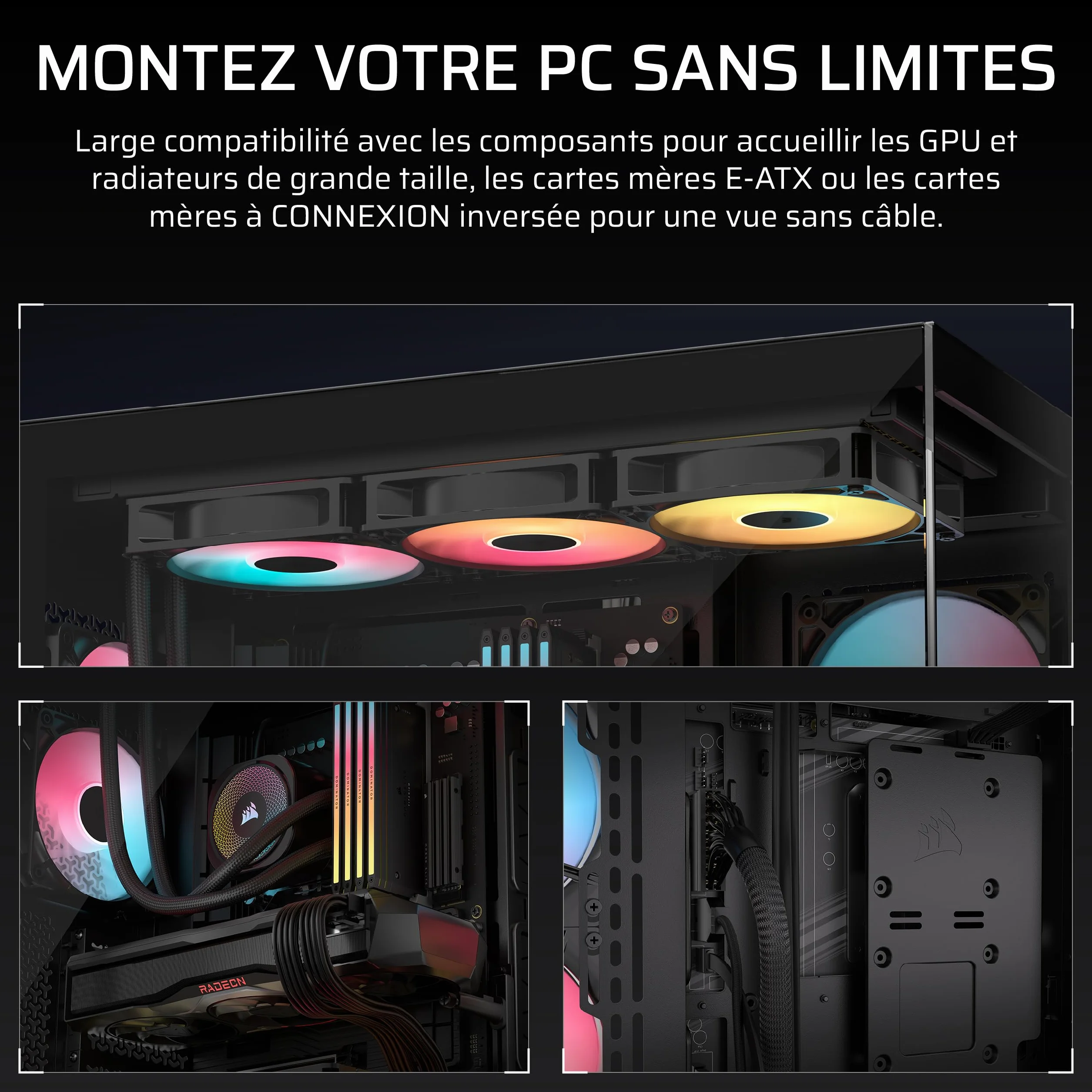 CORSAIR 3500X RS-R ARGB Boîtier PC Mi-Tour Vitre Panoramique 3 Ventilateurs RS120-R ARGB Noir