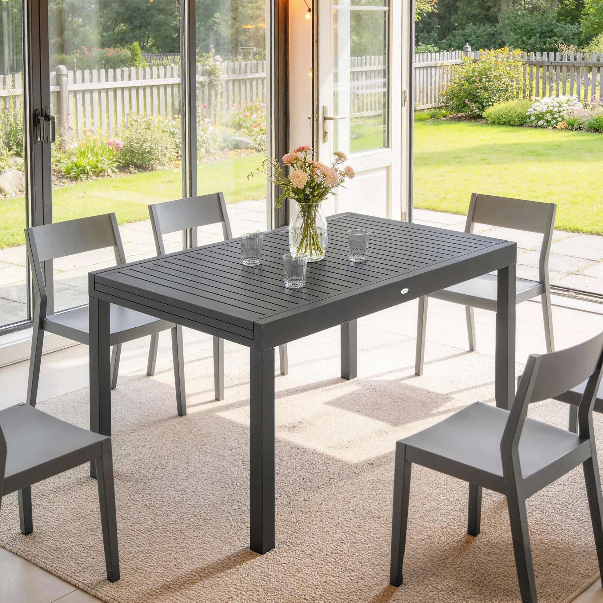 Outsunny Table de Jardin Extensible Aluminium 135-270cm 6-10 Personnes Gris Anthracite
