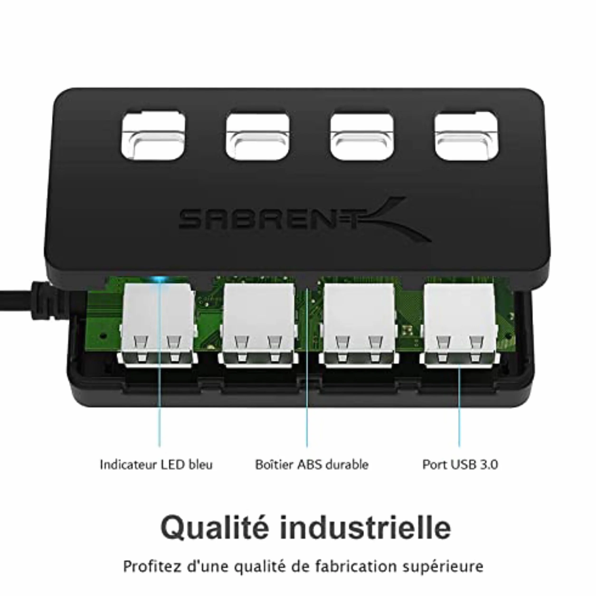 SABRENT Hub USB 3.0 Alimenté 4 Ports 5 Gbps avec Commutateurs et Voyants Individuels HB-UMP3