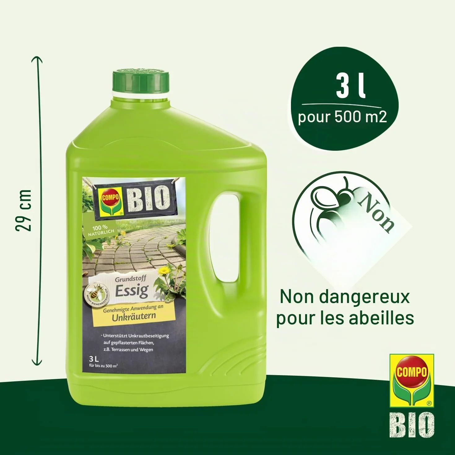 COMPO Vinaigre bio 3 l pour 500 m² éliminer mauvaises herbes