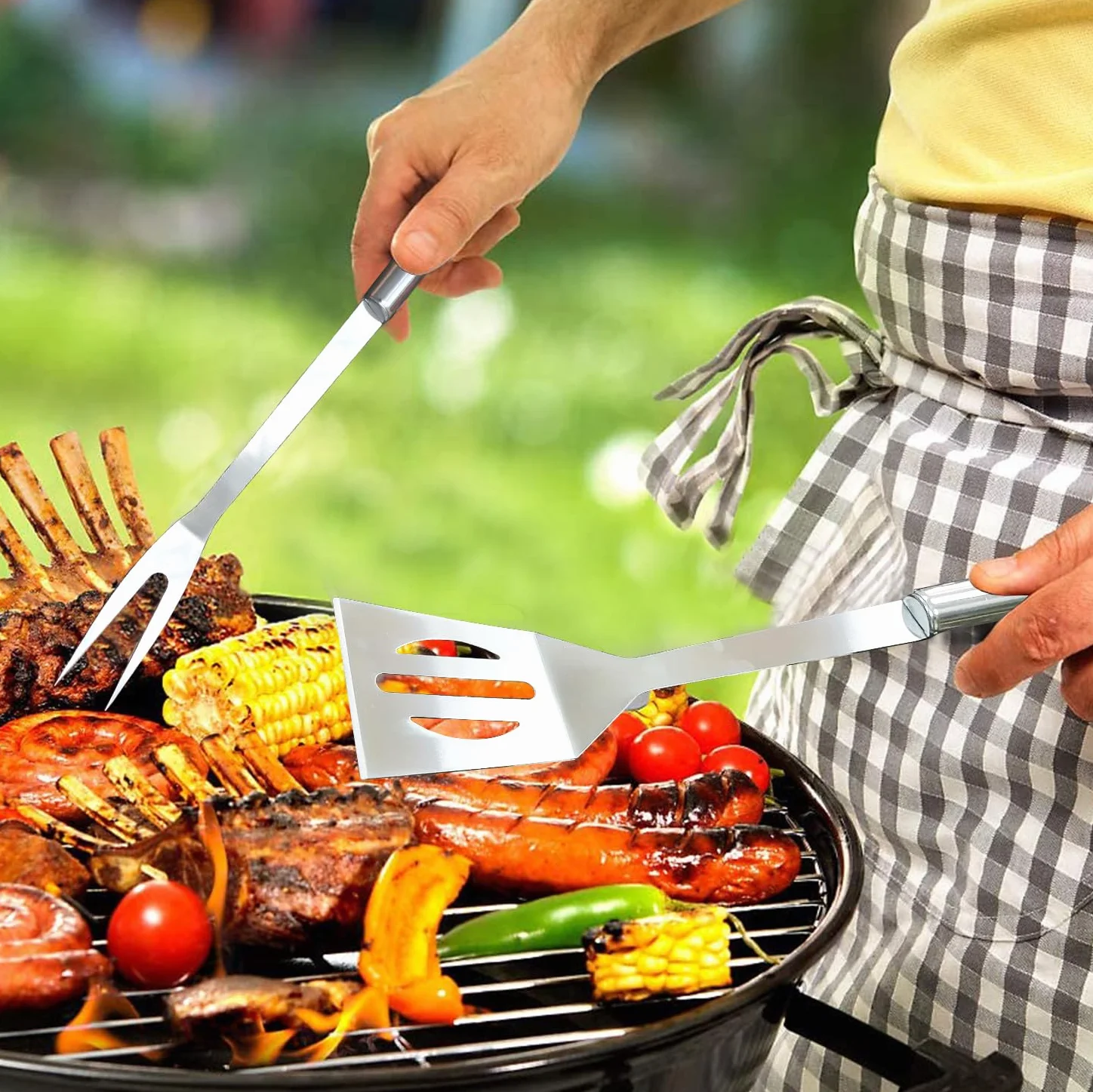 NewlineNY Kit de 9 outils de barbecue en acier inoxydable