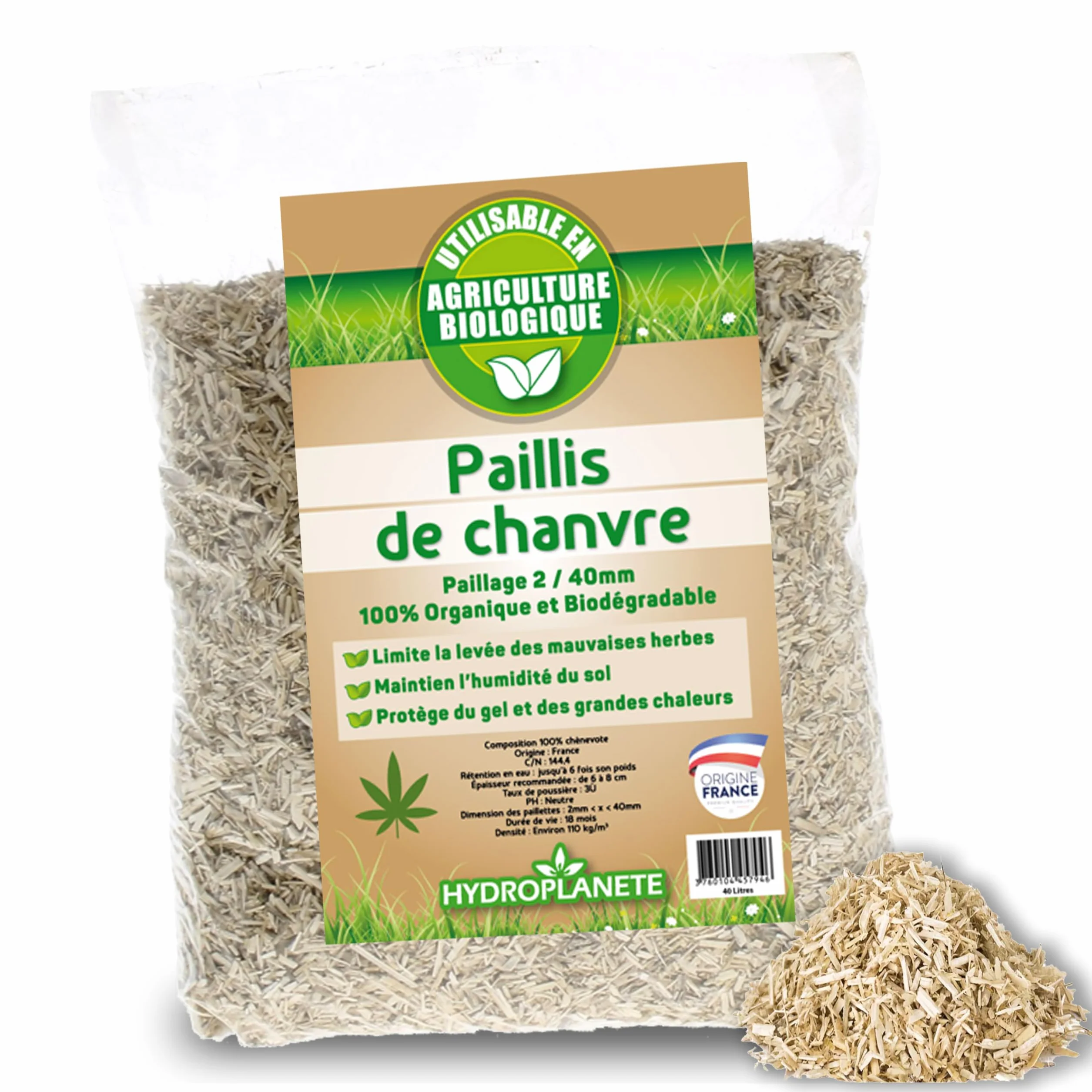 HYDROPLANETE Paillis de Chanvre 100% Naturel Sacs 5L 10L 20L 50L 100L 200L Agriculture Biologique Potager