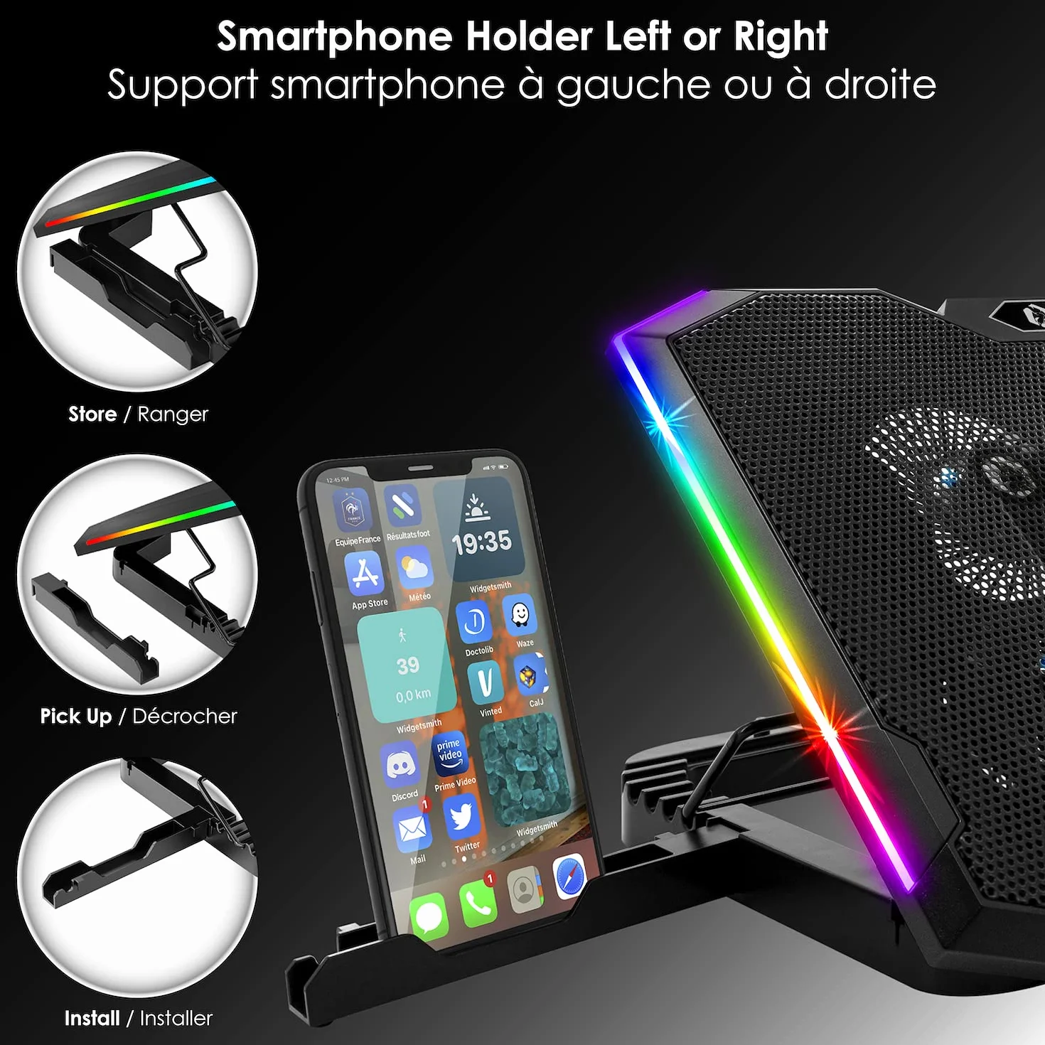 EMPIRE GAMING Guardian S-C100 Refroidisseur PC Portable RGB Gamer 6 Ventilateurs Contrôleur LCD 5 Hauteurs Réglables Compatible 12-17 Pouces Noir