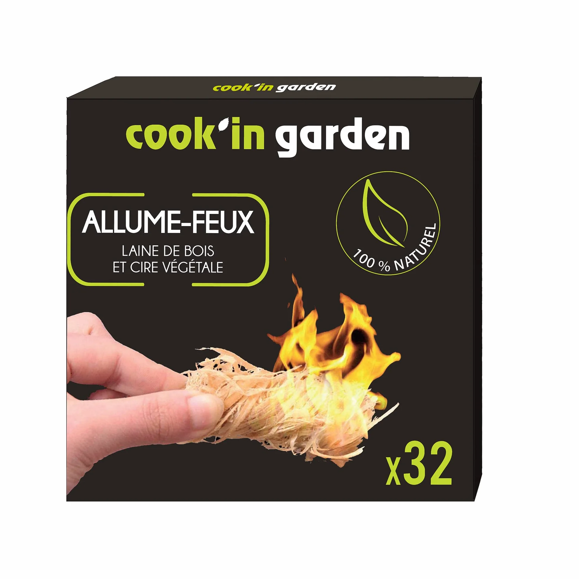 Cook’in Garden Allume-Feu 32 Cubes Laine de Bois FSC® 100% Barbecue Brasero Poêle Cheminée