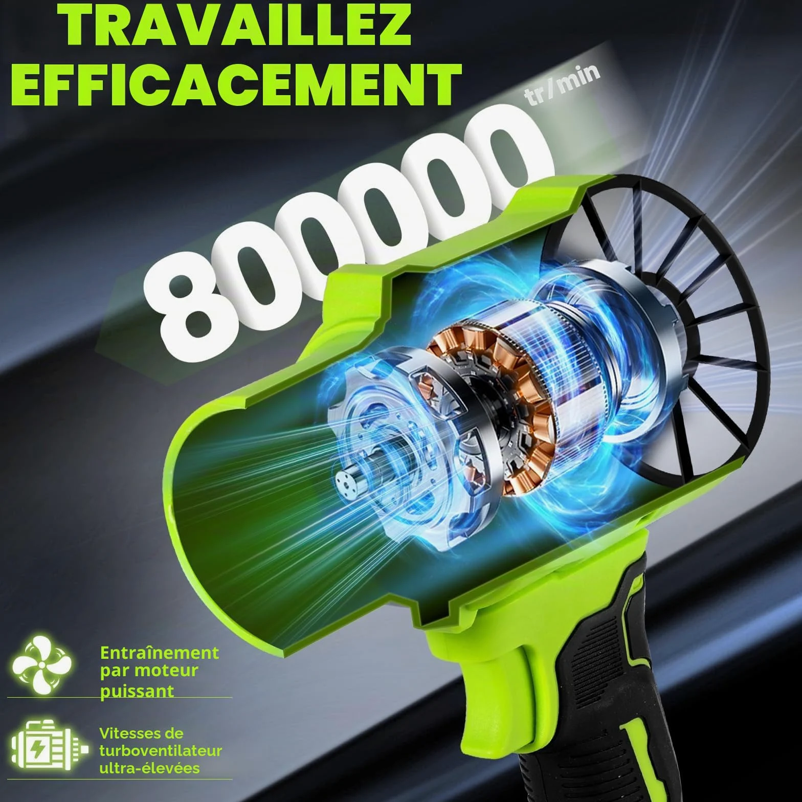 Souffleur de Feuilles sans Fil avec 2 Batteries 4,0 Ah et Chargeur | Souffleur Feuille pour Jardin, Terrasse, Voiture, Feuilles, Poussières, Neige, 800000 TR/Min, Vitesse d'air 65 m/s