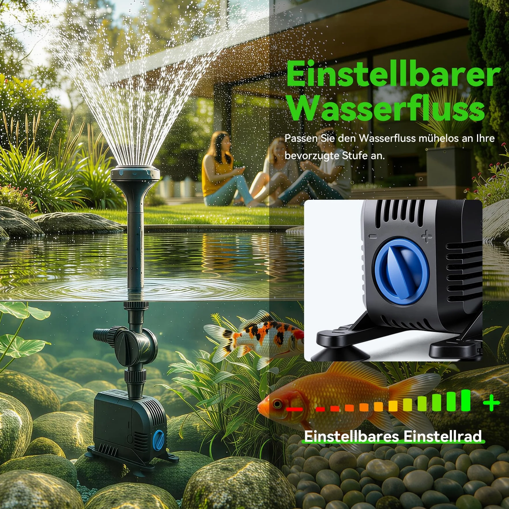 Pompe de Fontaine de Jardin 2500L/h 45W, Pompe de Bassin Submersible 2 en 1 avec Filtre et Buses Réglables, Anti-Rouille pour Extérieur