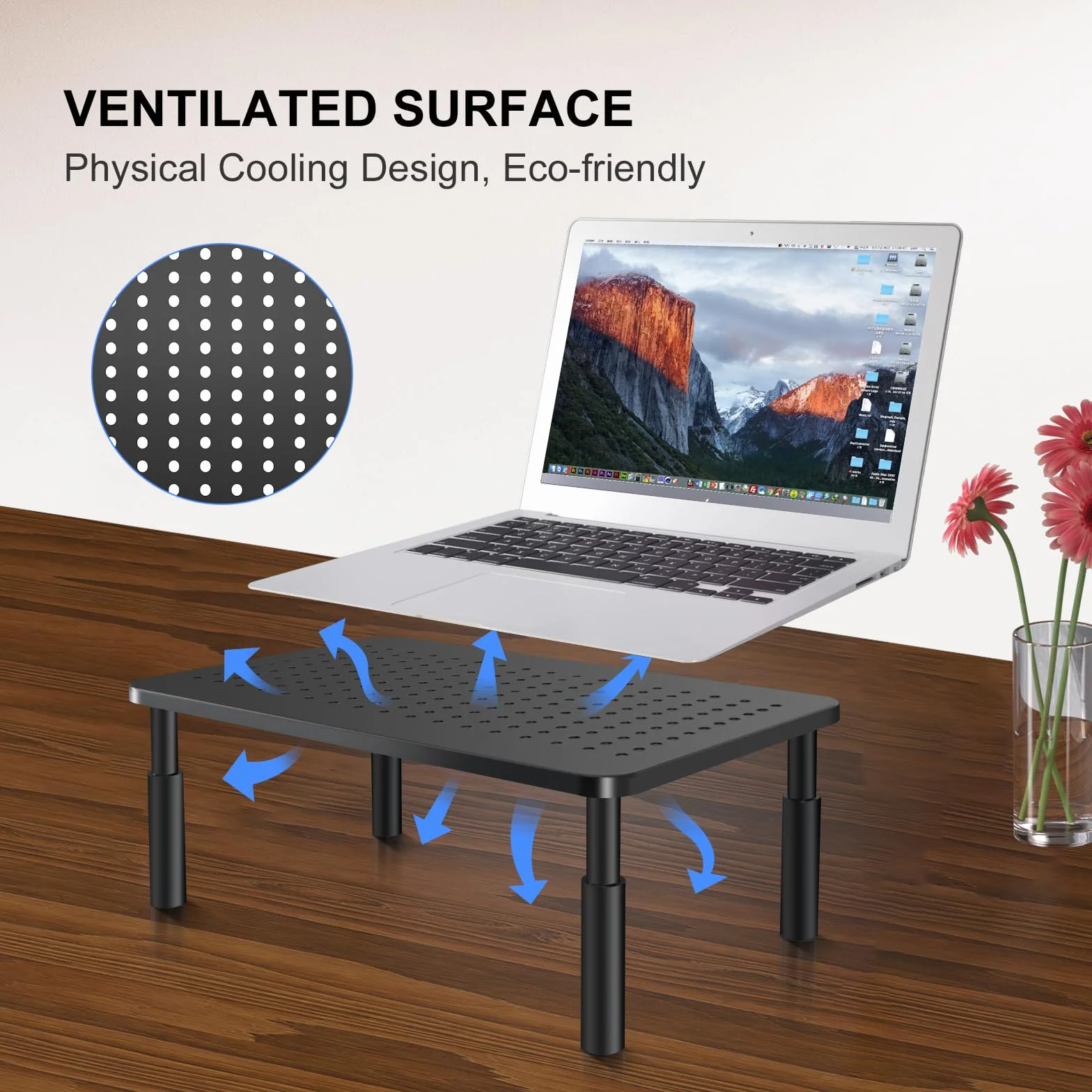 Bracwiser Support Moniteur Réglable 3 Hauteurs Plate-Forme Métallique Ventilée 370x235mm 20 kg
