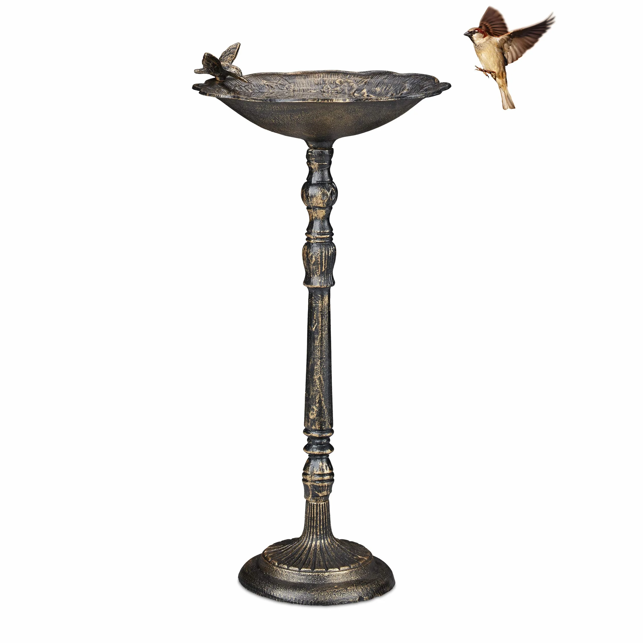 Relaxdays Abreuvoir en Fonte pour Oiseaux Sauvages, Jardin, Design Antique, 74,5 cm, Bronze
