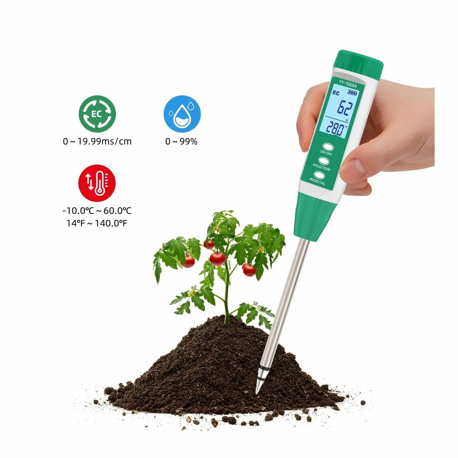 YY-1066A Testeur de conductivité et teneur en Eau du Sol Haute précision for Les Tests Plantes, Le jardina, l'agriculture, pH l'humidité Jardinage, Agriculture