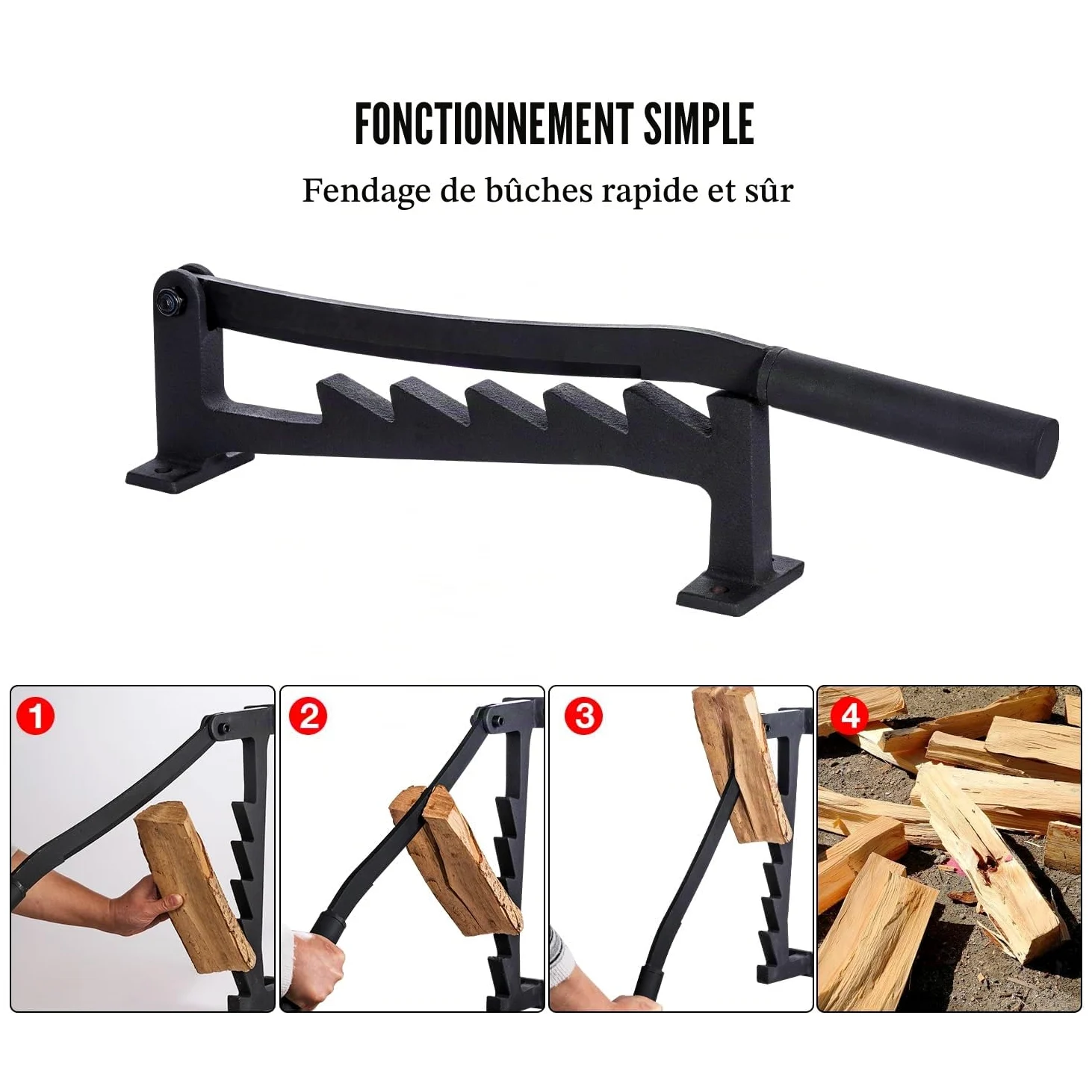 TOPWAY Fendeuse de bûches manuelle à montage mural, fendeuse de bois de chauffage portable avec poignée remplaçable supplémentaire de 40 cm pour la maison, l'intérieur et l'extérieur du camping