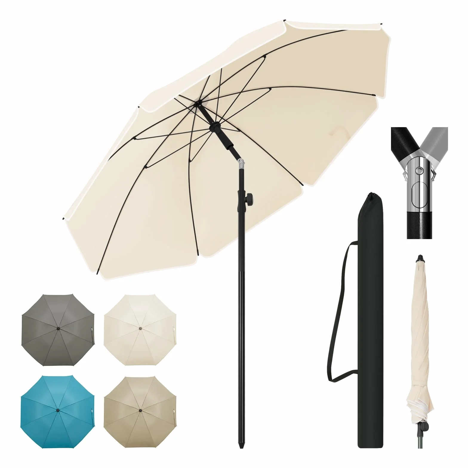 WOLTU Parasol de Jardin Extérieur Anti-UV φ 135 cm Beige, Inclinable et Hauteur Réglable