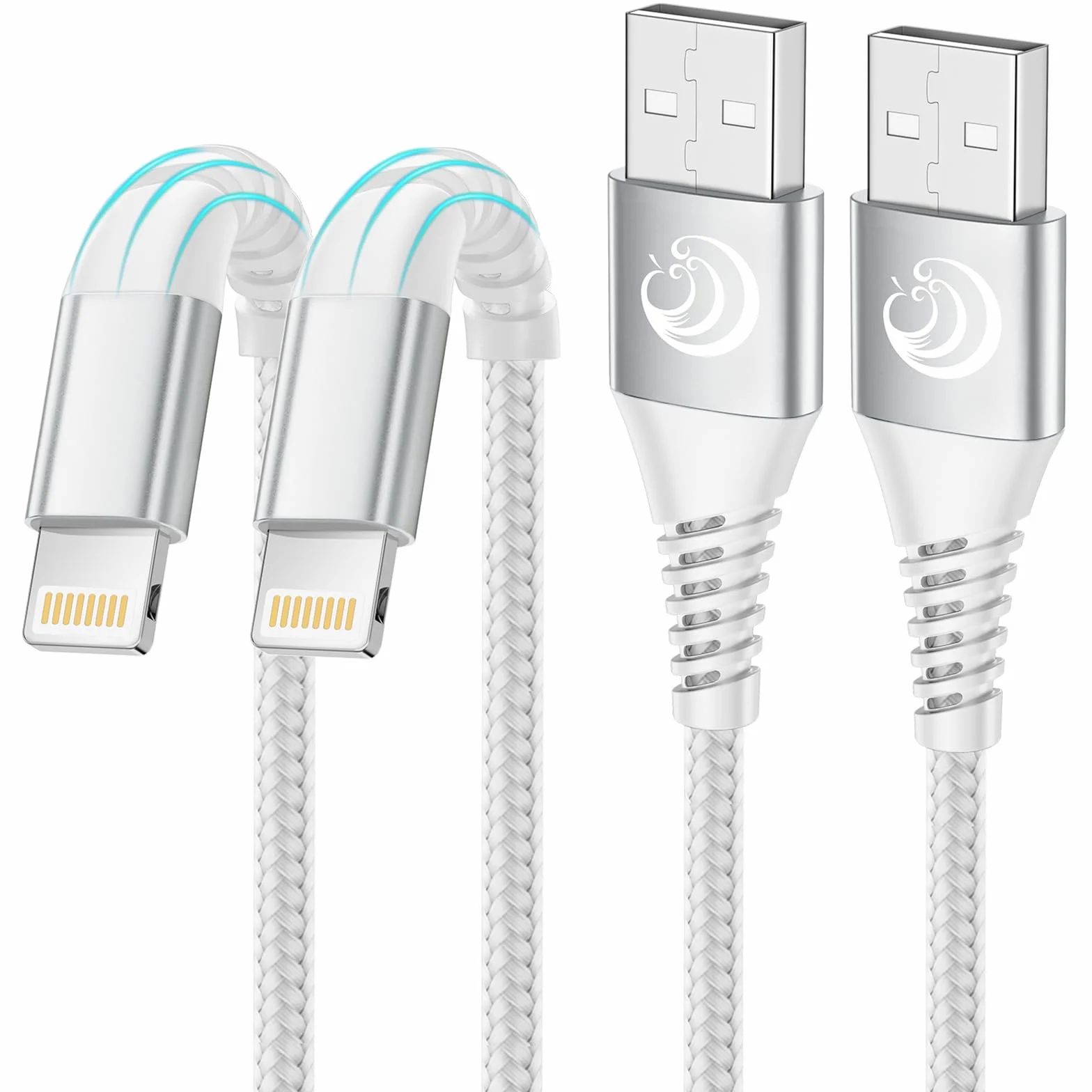 Câble Chargeur Lightning MFi Nylon Tressé Rapide 1m+1m Lot de 2 Compatible iPhone 14 Pro Max/13/12/11/XS/XR/X/8/7/6s/6/SE 2020 iPad