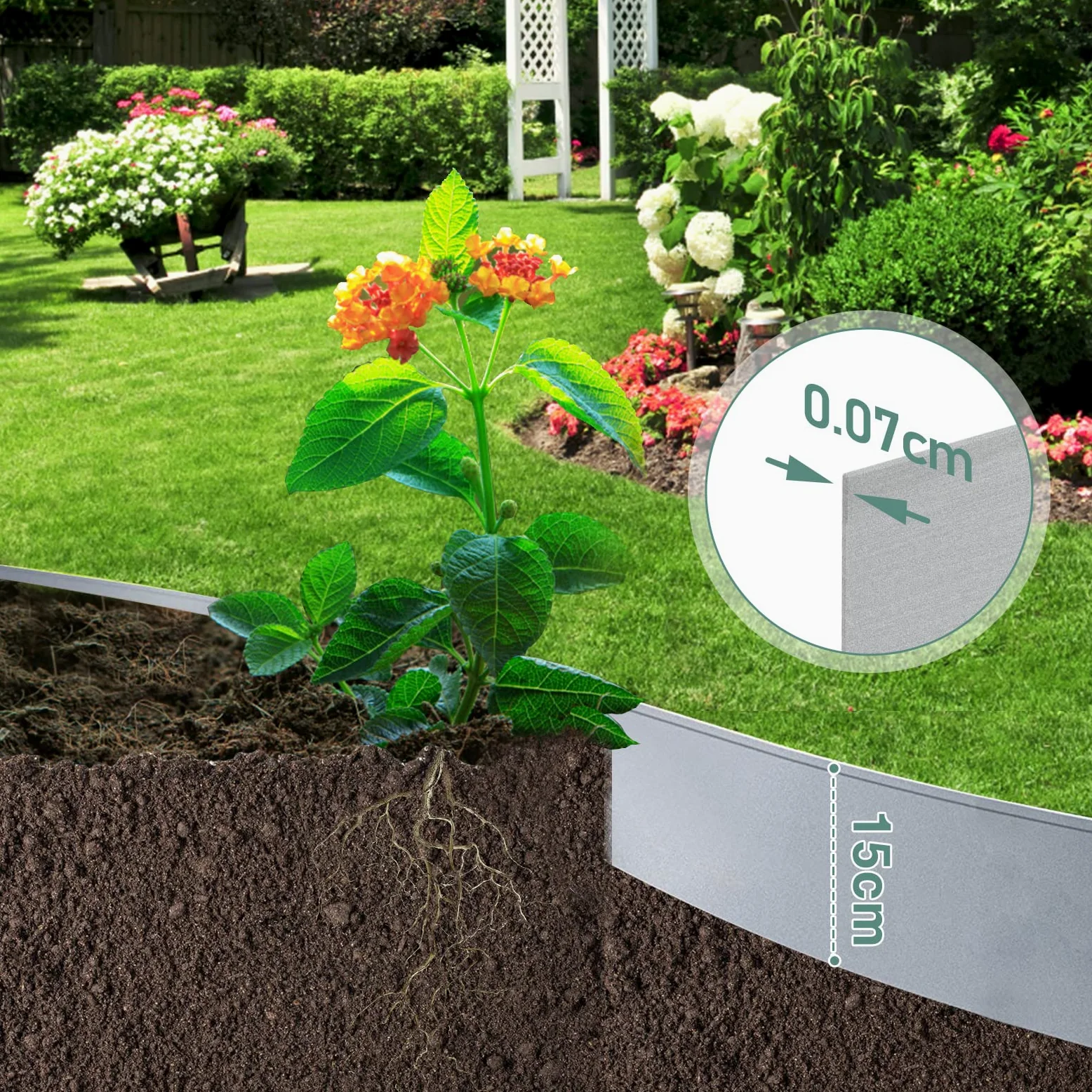 Bordure de pelouse en métal - 20 m - 20 pièces - Galvanisé - 100 x 15 cm - Pour plantes de jardin, cultures florales