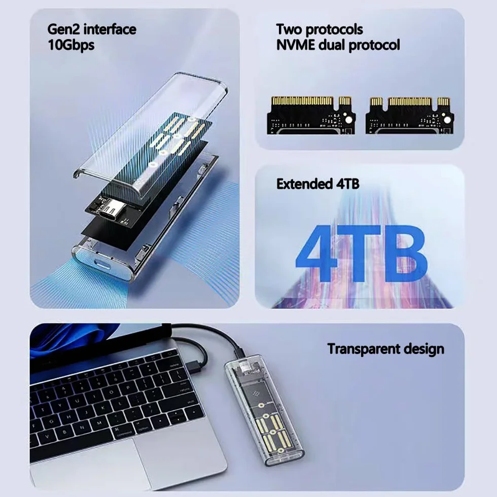 Boîtier SSD M.2 NVMe Adaptateur USB 3.1 Gen2 pour PCIe NVMe M-Key 2230/2242/2260/2280
