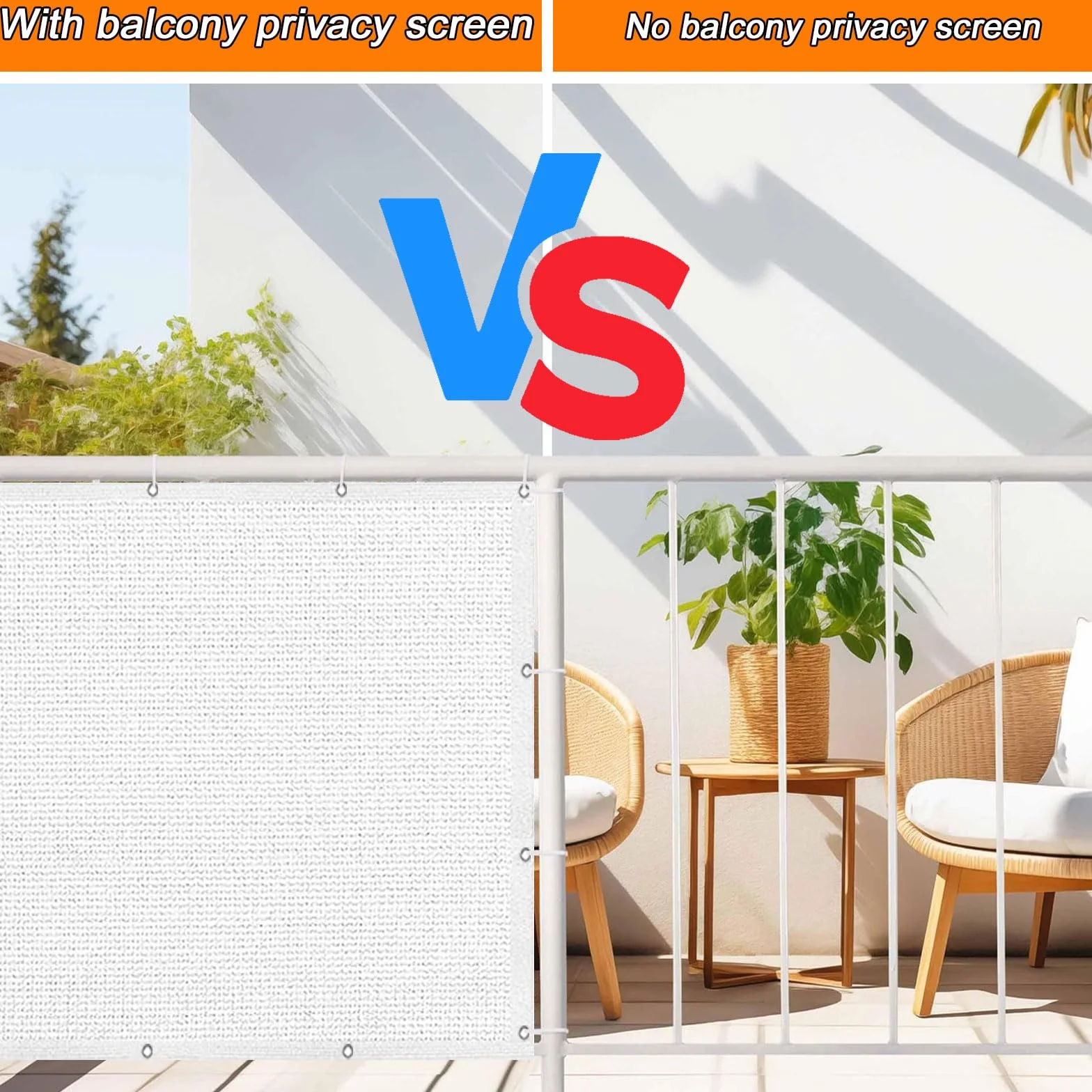 GUOJUN Brise Vue 110 x 280 cm Protection UV Coupe-Vent Respirant Cache Vue Balcon Clôture d'ombrage avec Œillets Blanc