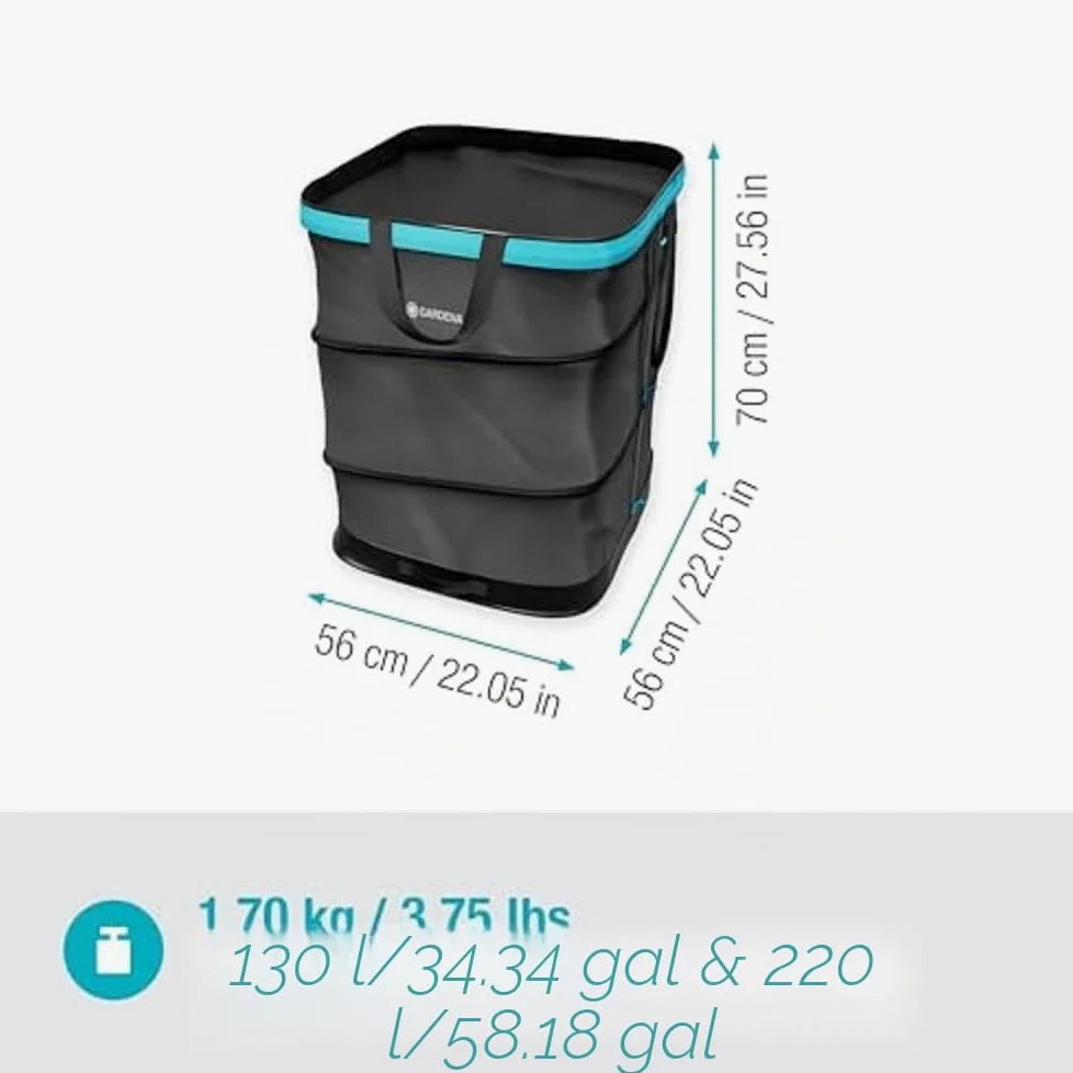 Gardena Sac à déchets de jardin PopUp taille L : sac à déchets rectangulaire, facile à utiliser et pliable, pour le jardin, capacité 220 l, pour le ramassage des déchets verts (11716-20)
