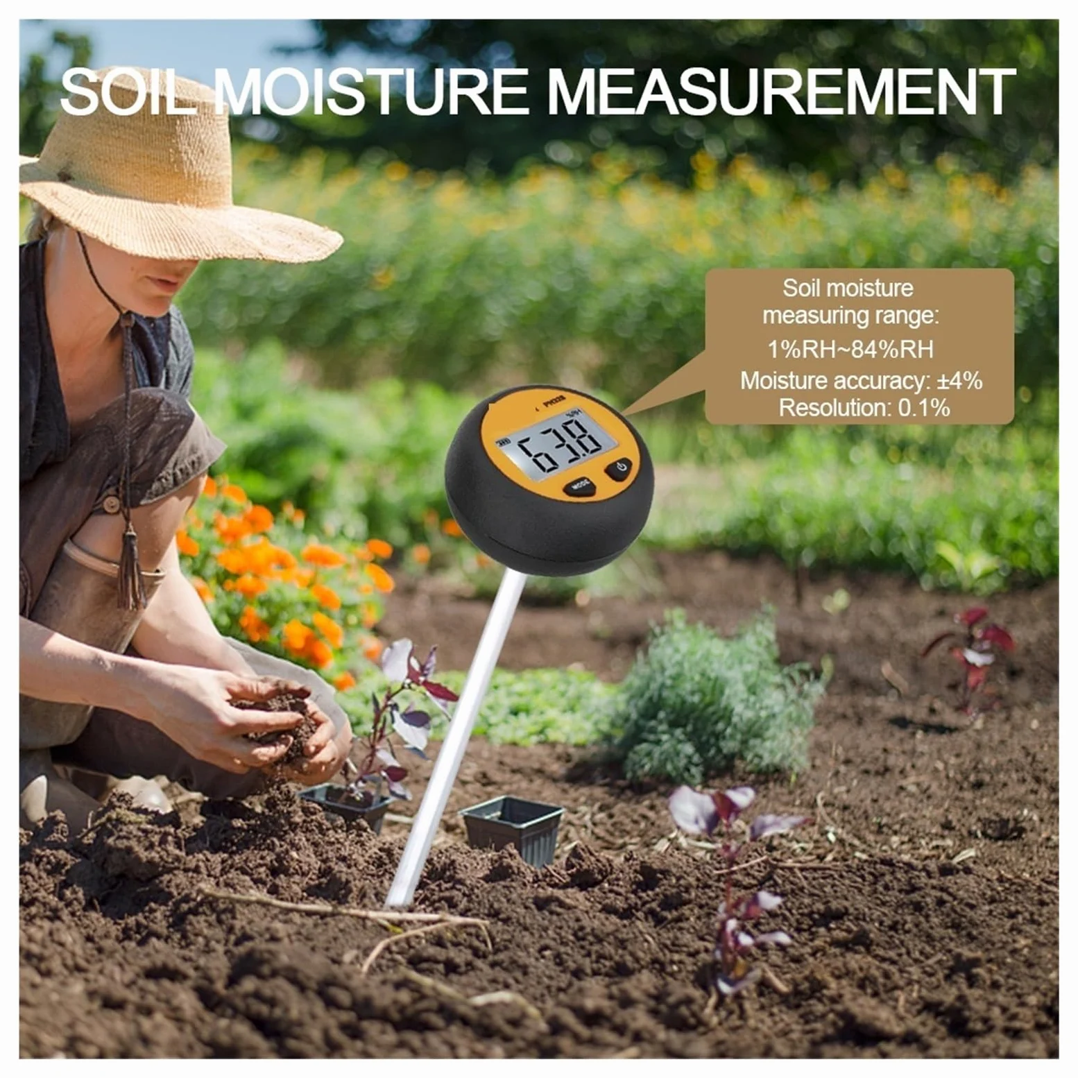 Testeur de pH et d'acidité du sol 3 en 1, testeur de température et d'humidité for l'agriculture florale avec détecteur d'humidité rétroéclairé