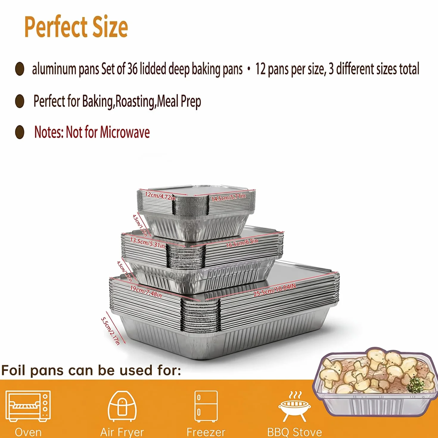 Barquette Aluminium avec Couvercle 36 Pièces 1900ml/650ml/410ml Plat Jetable Barbecue
