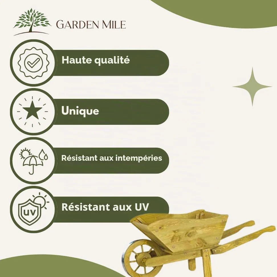 Garden Mile Brouette de jardin Woodland - Décoration de jardin - Décoration d'extérieur - Décoration de terrasse - Convient pour plantes et fleurs - Taille XL