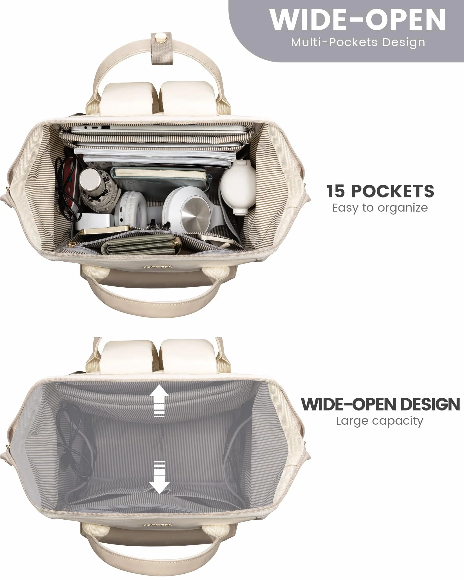 LOVEVOOK Sac à Dos Femme 15.6 Pouces Ordinateur Portable Voyage Antivol Etanche Kaki