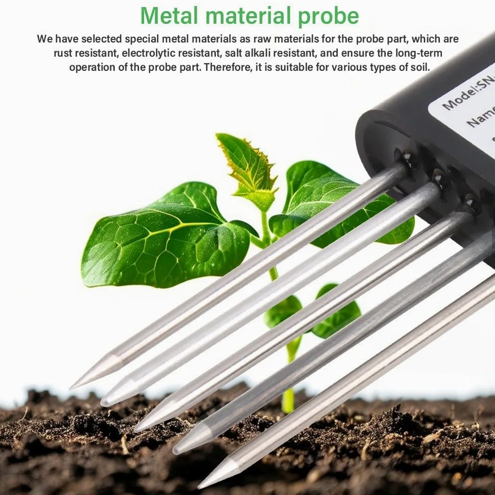 Testeur de sol USB 7 en 1 pour Android, IP68, humidité de la terre, pH EC, température NPK, capteur NPK avec joint en résine époxy et sonde métallique, analyse des données en temps réel pour