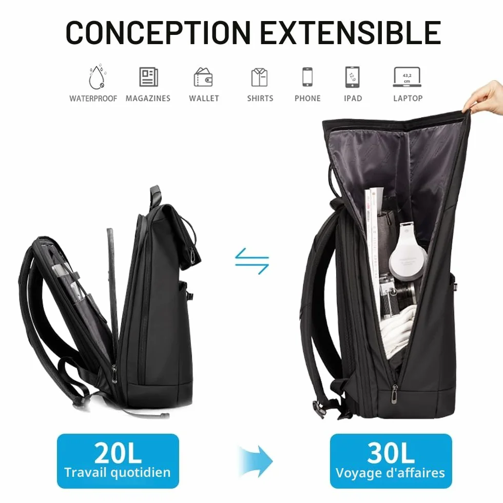 BANGE Grand sac à dos ordinateur portable 15,6" imperméable antivol voyage randonnée