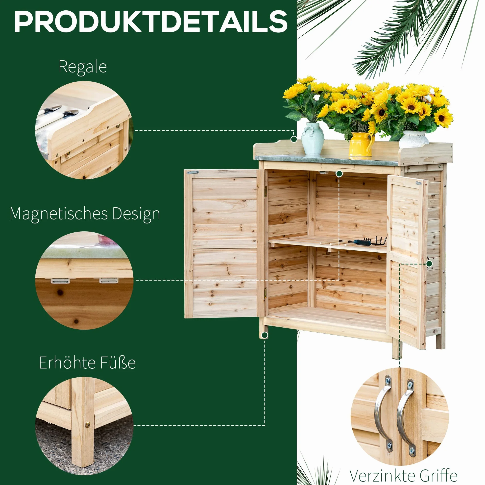 Outsunny Armoire de jardin bois avec table basse 83x40x92 cm