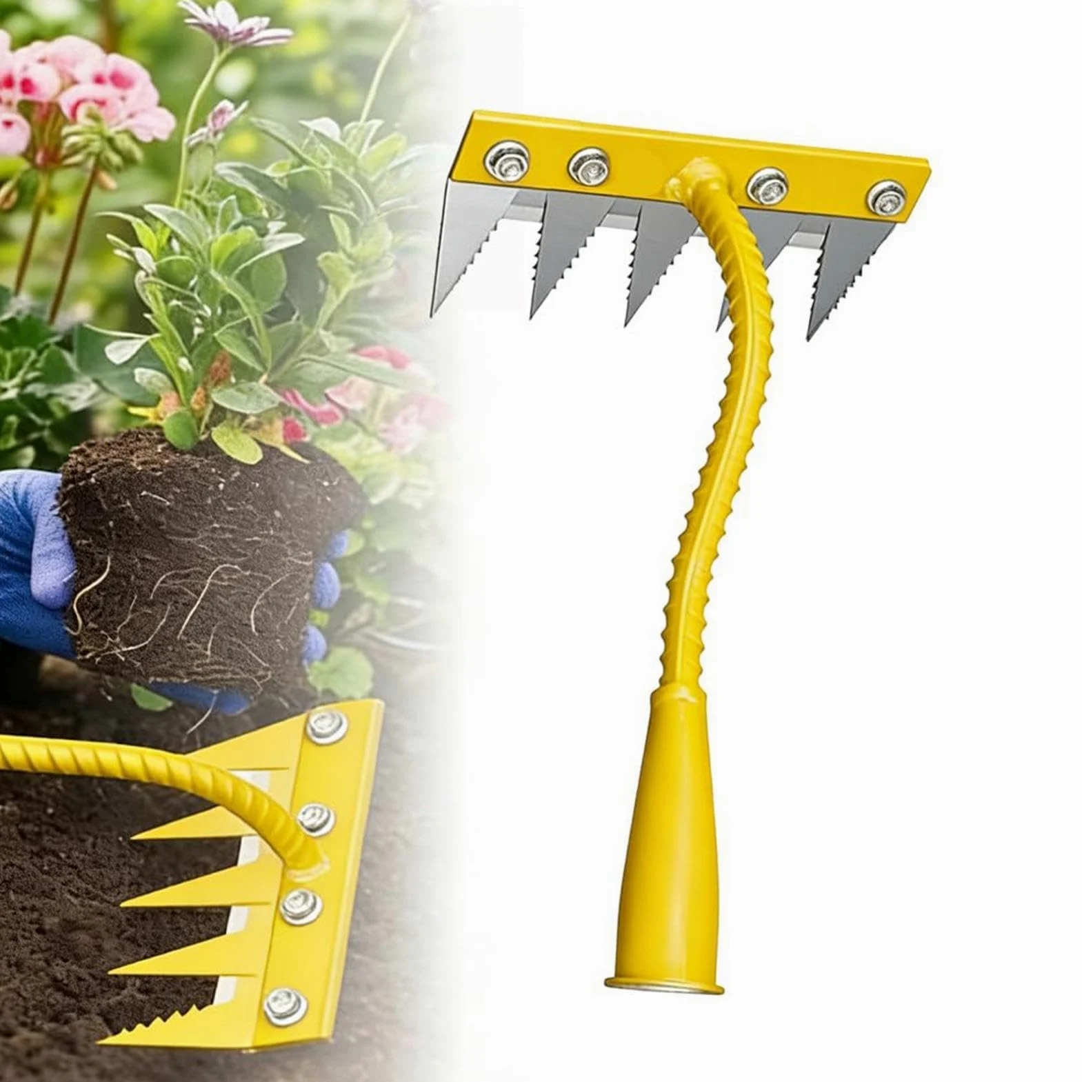 Générique Râteau de Jardin Décompacteur et arracheur de Mauvaises s Robuste | Outil pour enlever l' pour jardin, pelouse, cour, parterre de fleurs, serre, pépinière, verger, ferme, extérieur