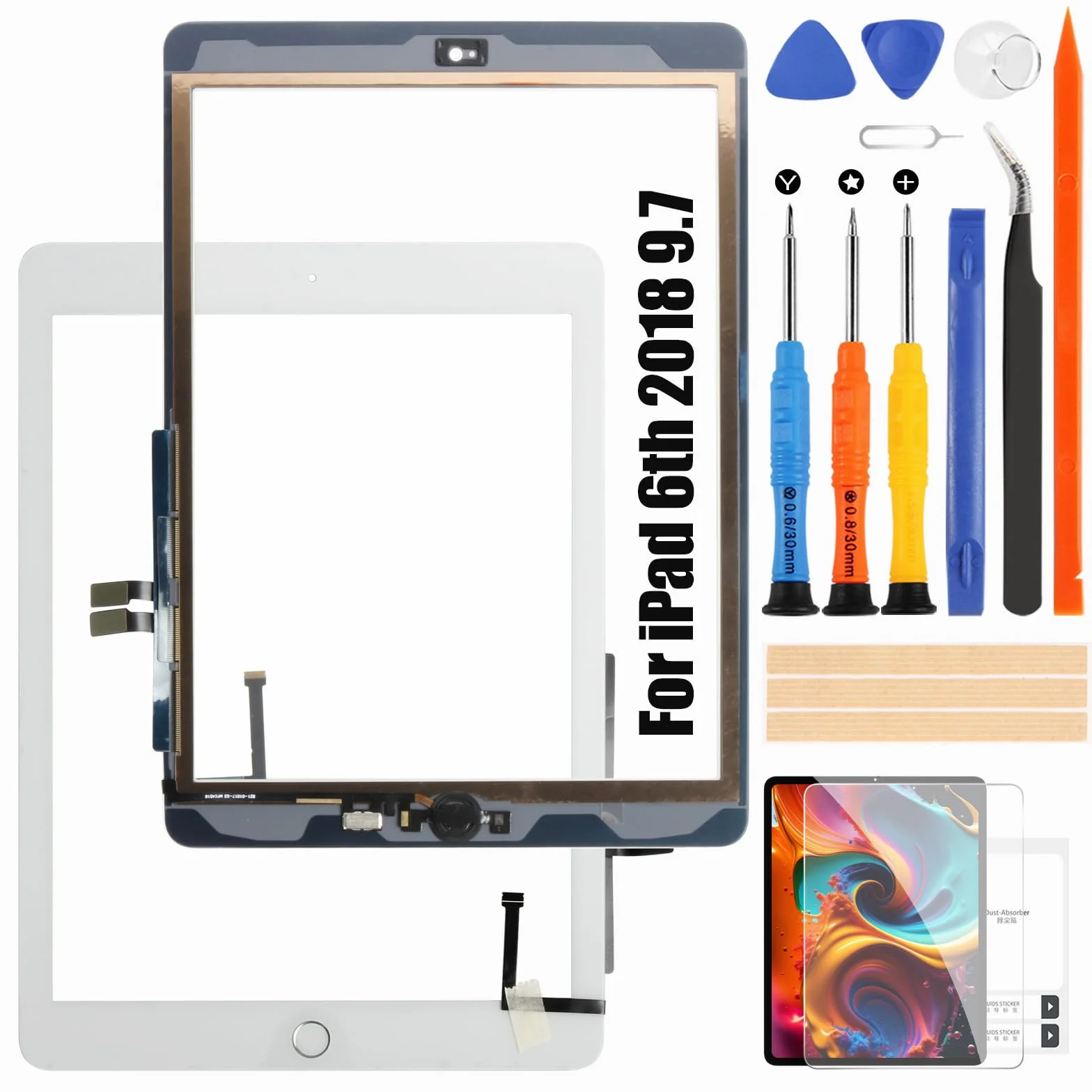 Écran Tactile iPad 6th 2018 9.7" Verre A1893 A1954 Blanc avec Home Button