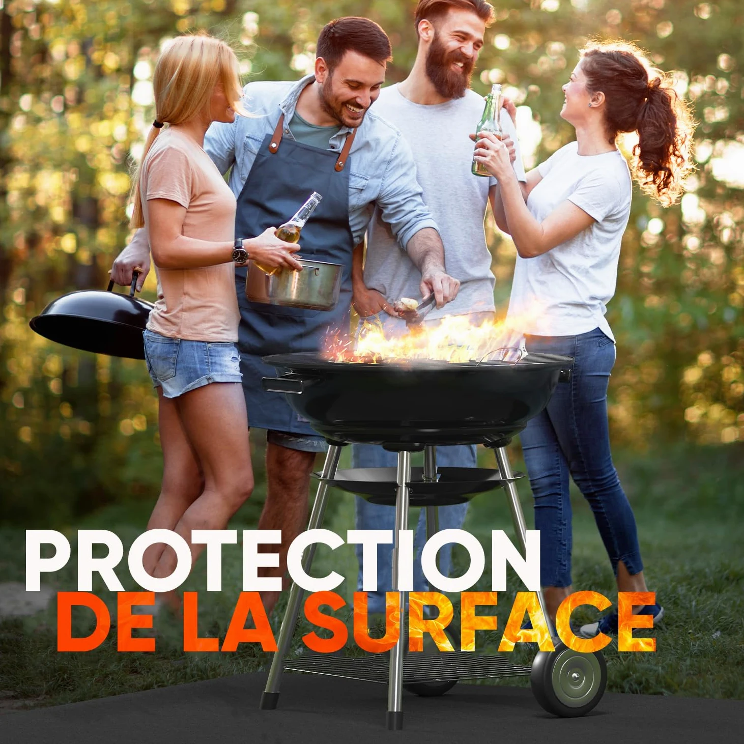 Tapis ignifugé 2x2 m résistant à la Chaleur Jusqu‘à 982 °C, Tissu Anti-feu idéal comme Protection ou Support de Grill, Tapis Anti-Chaleur Non Inflammable, Plaque réfractaire, Protection Anti-feu