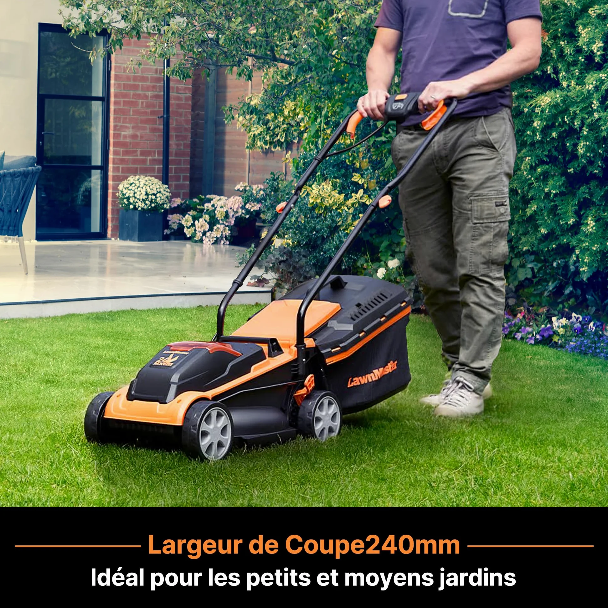 LawnMaster CLM2432K Tondeuse à Gazon Faucille sans Fil 24 V 32 cm Largeur de Coupe, 150 m², Hauteur de Coupe 25-65 mm, avec Batterie 4,0 Ah + Chargeur