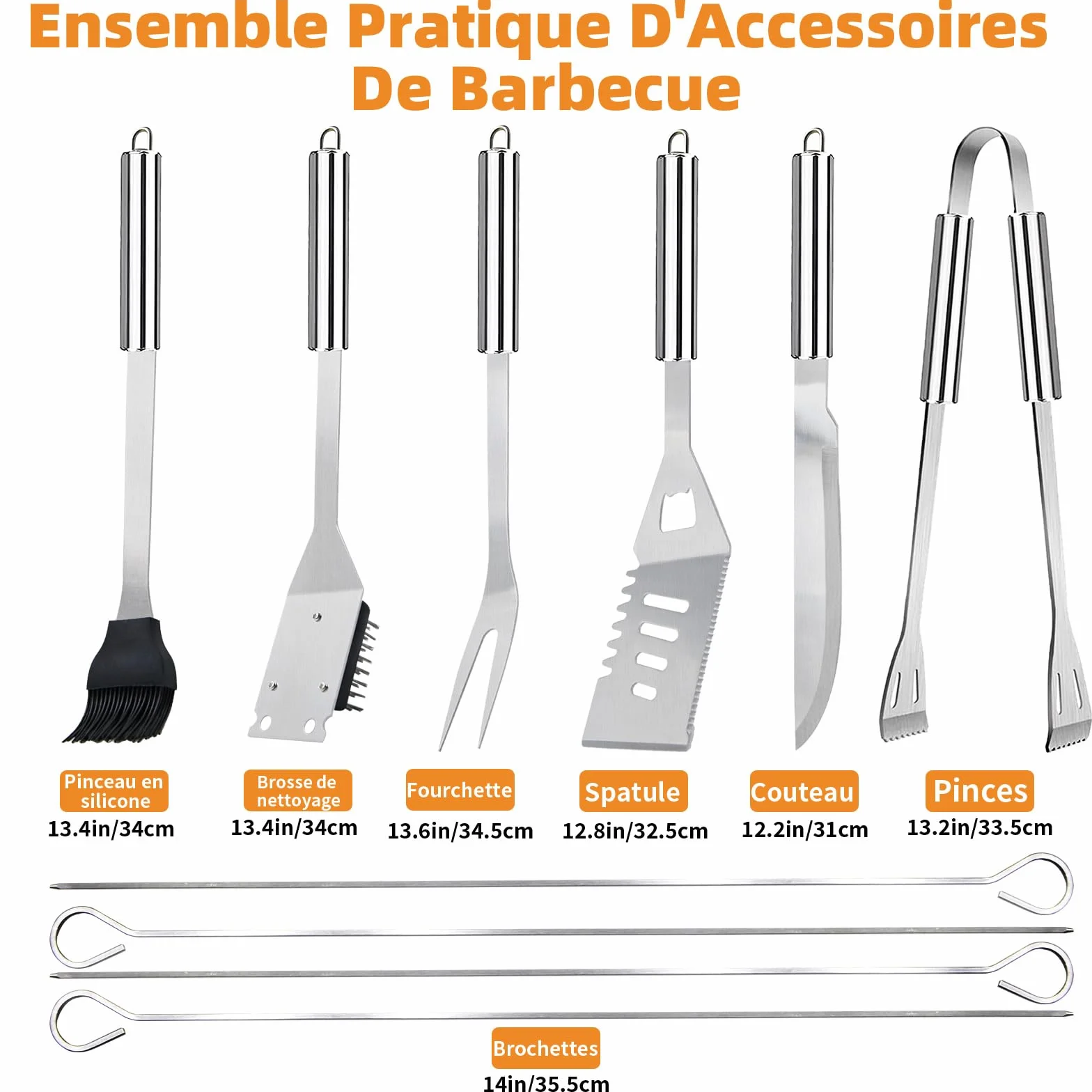 Ensemble Ustensiles Barbecue Acier Inoxydable 11 Pièces - Kit Accessoires Grill avec Sac Portable