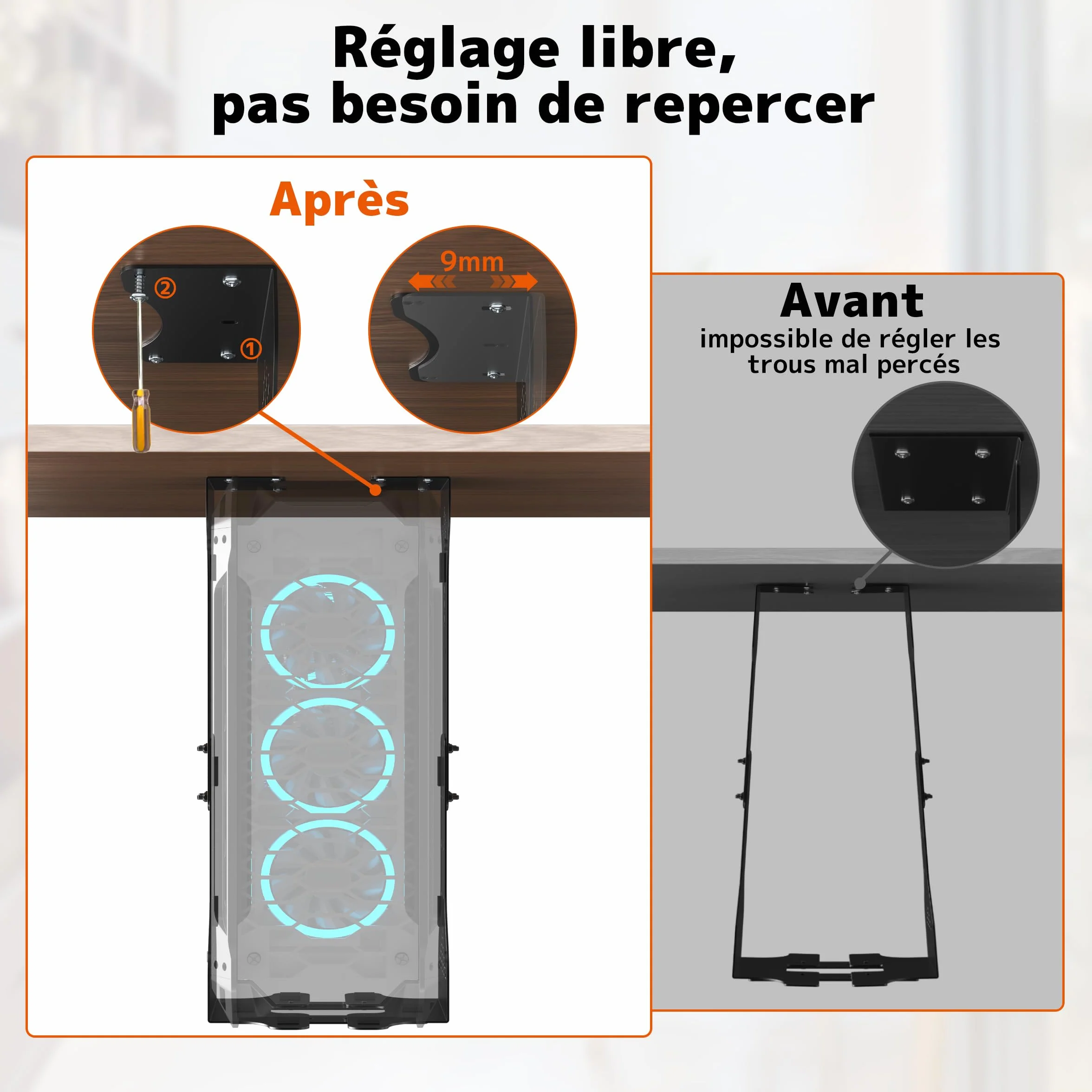 PUTORSEN Support PC sous Bureau 340 mm 35 kg Noir