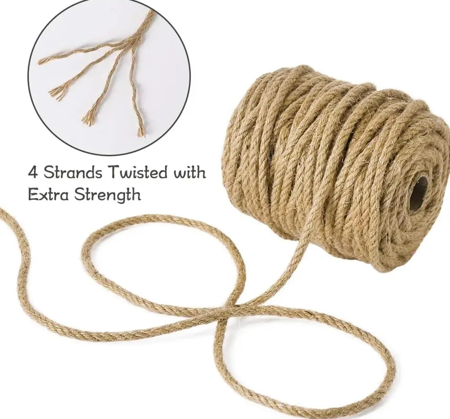 Ficelle De Jardin Corde de Jute 6mm, Ficelle torsadée Robuste et épaisse à 4 Plis for Le Jardinage, Bricolage, groupage, l'arbre Chat, la décoration Maison(100meters)