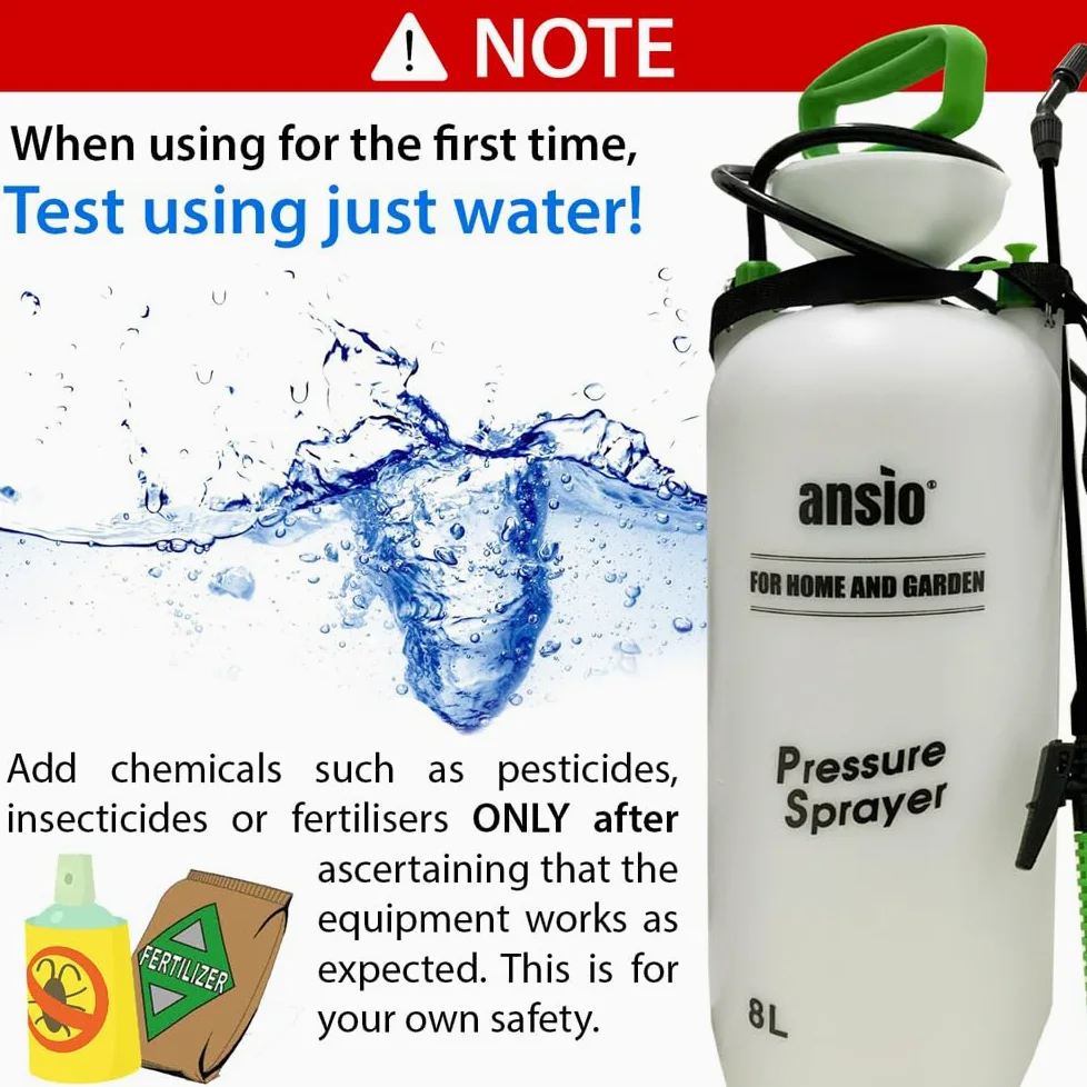 ANSIO® Pulvérisateur de jardin à pression 8 litres - Idéal pour pesticides, insecticides, fongicides
