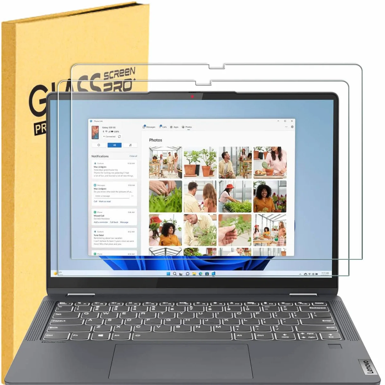 Lot de 2 films protecteurs d'écran en verre trempé pour Lenovo Yoga 7i 14 pouces, dureté 9H