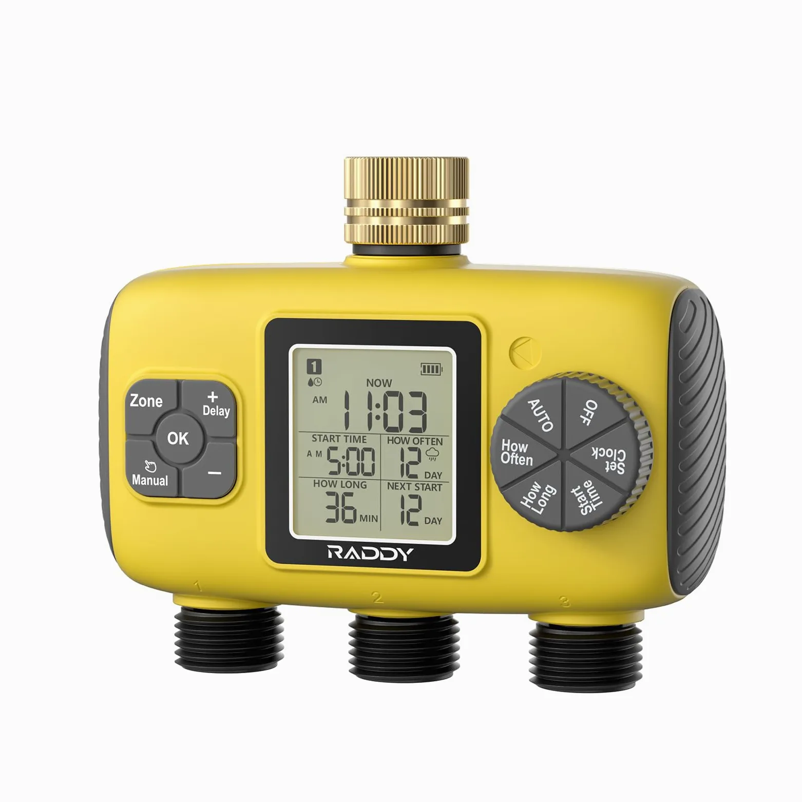 Raddy WS-8 Minuterie d'arrosage 3 Zones, Programmateur d'irrigation Automatique Intelligente, Arrosage Manuel, retardateur de Pluie, Grand écran LCD, IPX5 pour Jardins Cours