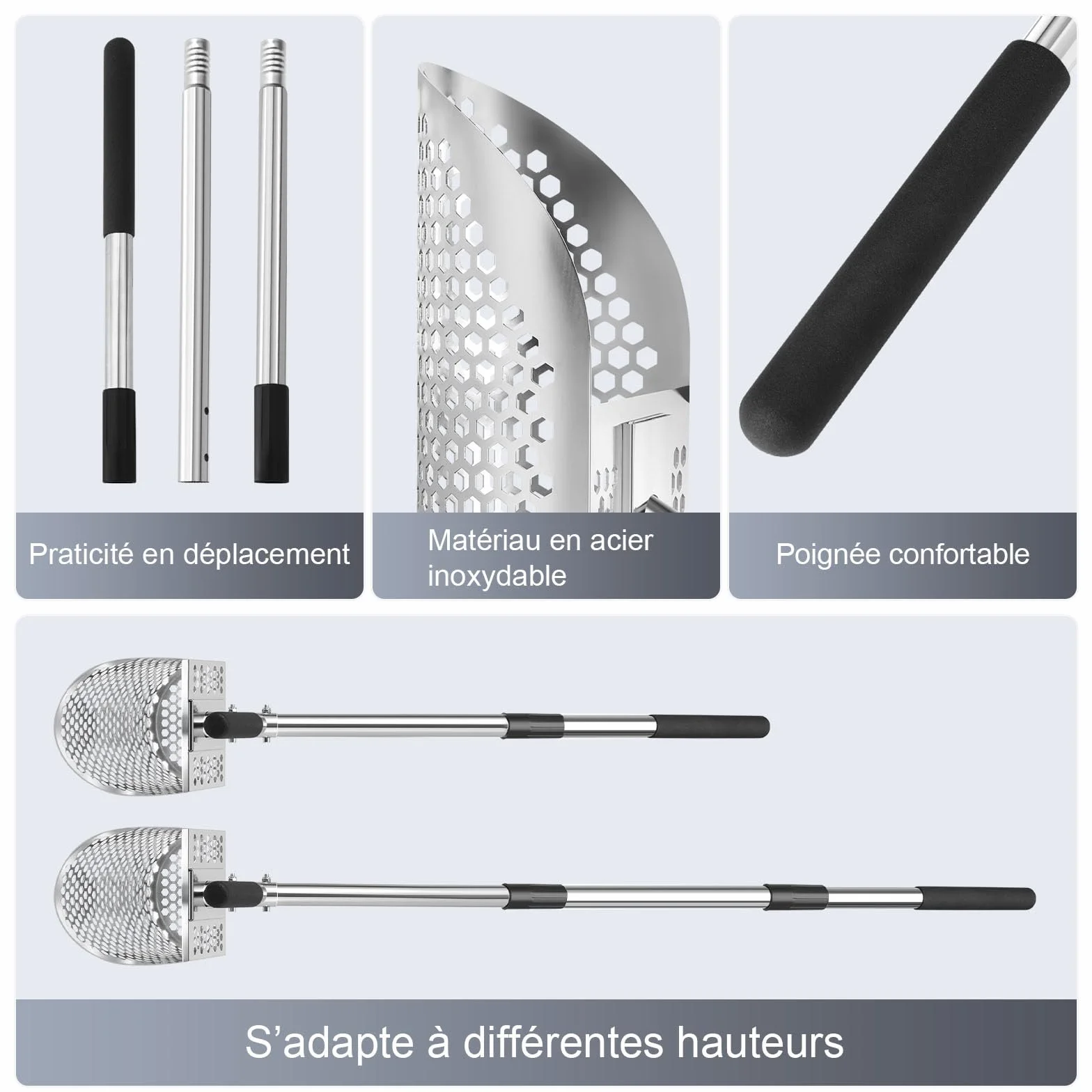 GADFISH Pelle à Sable de Détection de Métaux en Acier Inoxydable avec Tiges d'Extension