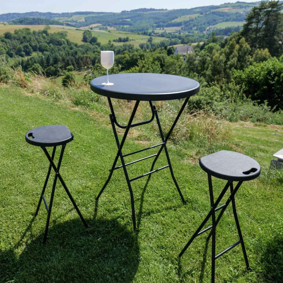 Oxeo Table Mange Debout Pliable 80cm H110cm Table Haute Bar Plateau Résine Acier Noir
