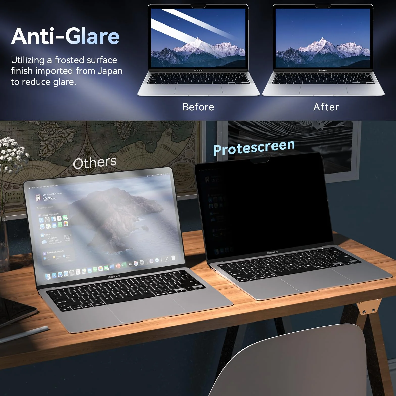 Filtre de Confidentialité MacBook Air 13" 2018-2021 M1 MacBook Pro 13 Pouces 2016-2022 M1 M2 Anti Espion Lumière Bleue