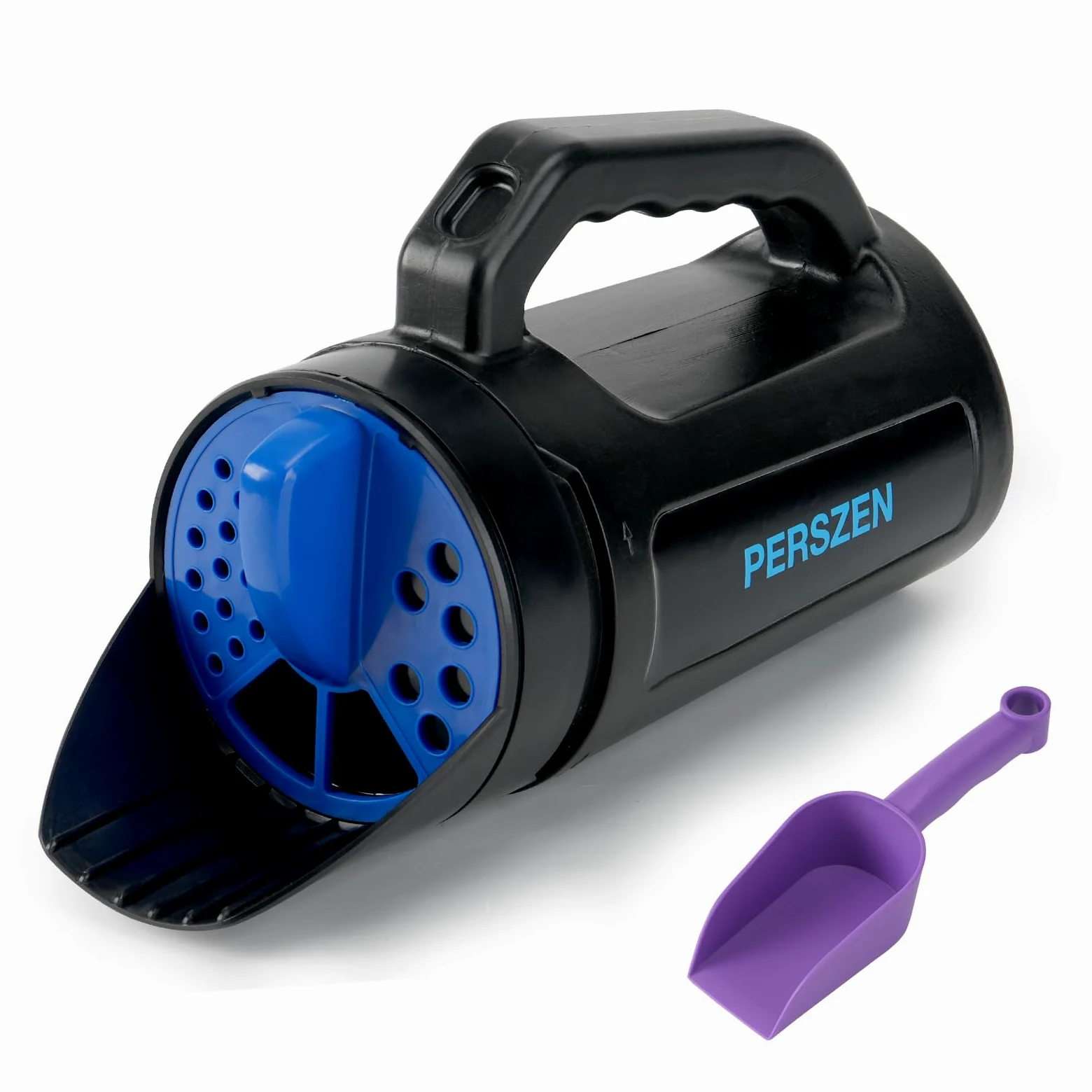 PERSZEN Épandeur portatif pour engrais, graines d'herbe et fonte de glace, épandeur de graines multi-usage pour pelouse avec ouvertures réglables, capacité de 2,4 g pour cour et entretien du jardin
