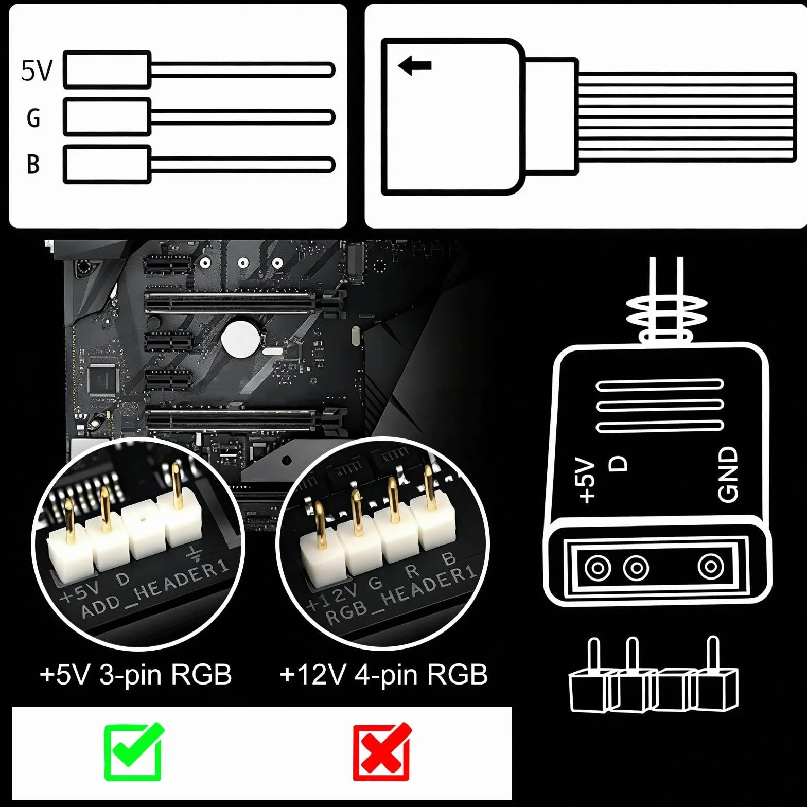 HENGBIRD Lot de 2 Câbles d'Extension ARGB 5V 3 Broches 30 cm Connecteur pour Bande LED Répartiteur Blanc