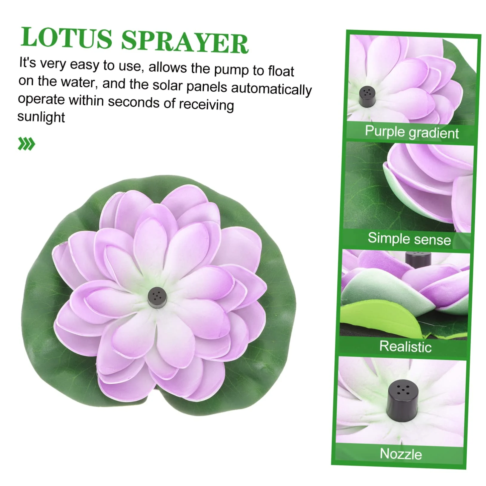 BESPORTBLE Fontaine Solaire Flottante De Fleur De Lotus pour Jardin Extérieur – 7v 1.2w, Matériau Abs Solide, Décoration Étang Et Piscine, Pompe Solaire Autonome sans Câble