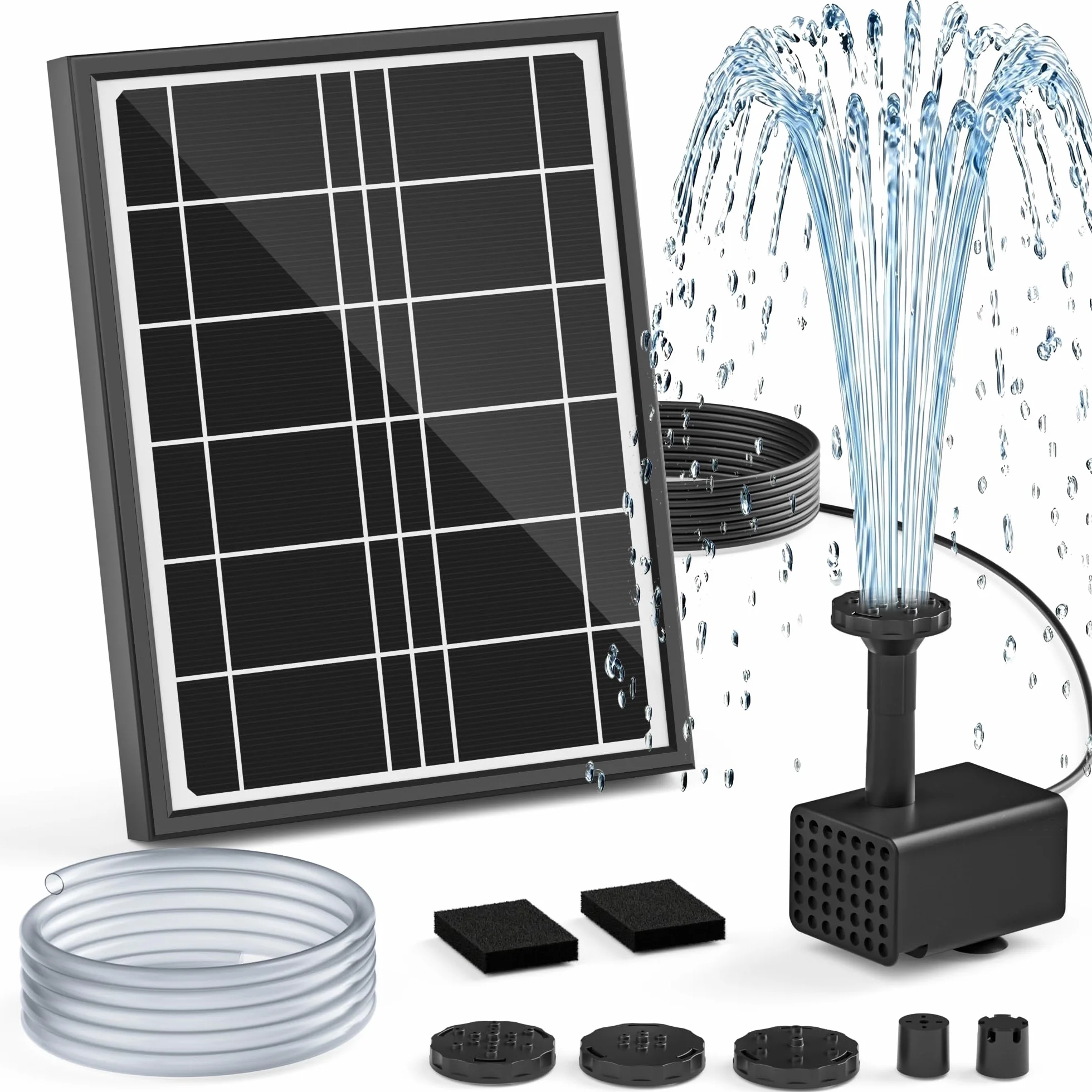 Pompe Solaire pour Fontaine à Oiseaux 4 W câble Secteur 3 m Support de Sol réglable 5 Modes de pulvérisation Tuyau 1,2 m Anti-séchage silencieuse